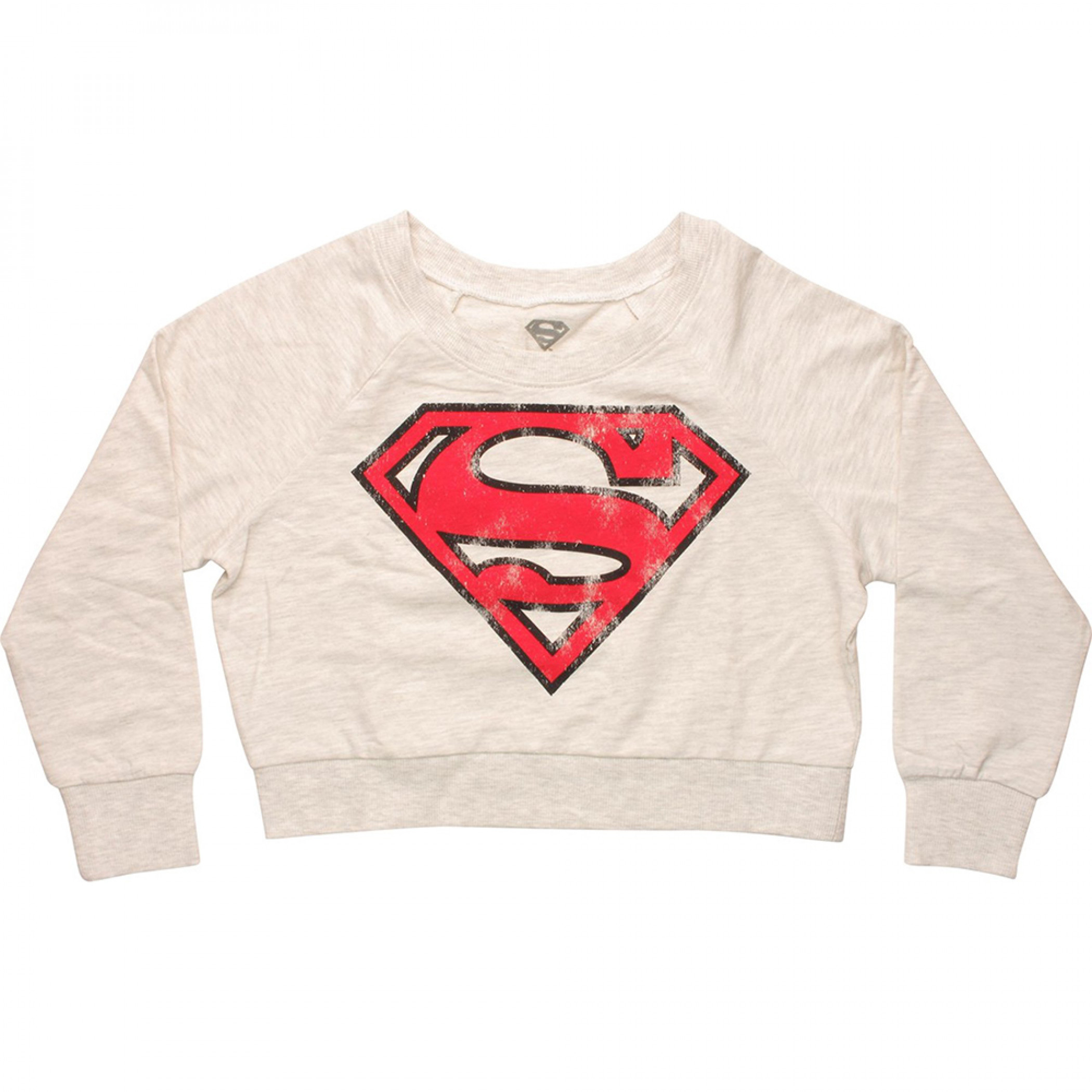 DC Comics Superman and Supergirl Symbol Crop Top Sweater, Grey