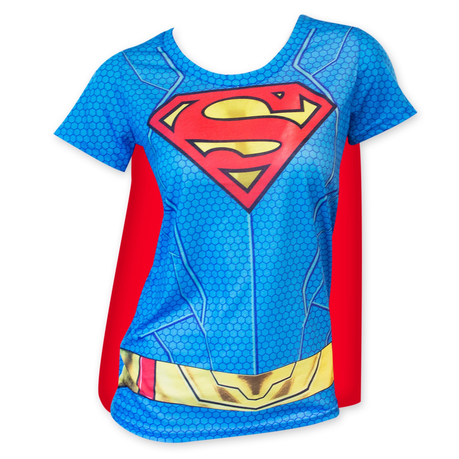 Superman Women's Sublimated Cape Costume Tee Shirt, Blue
