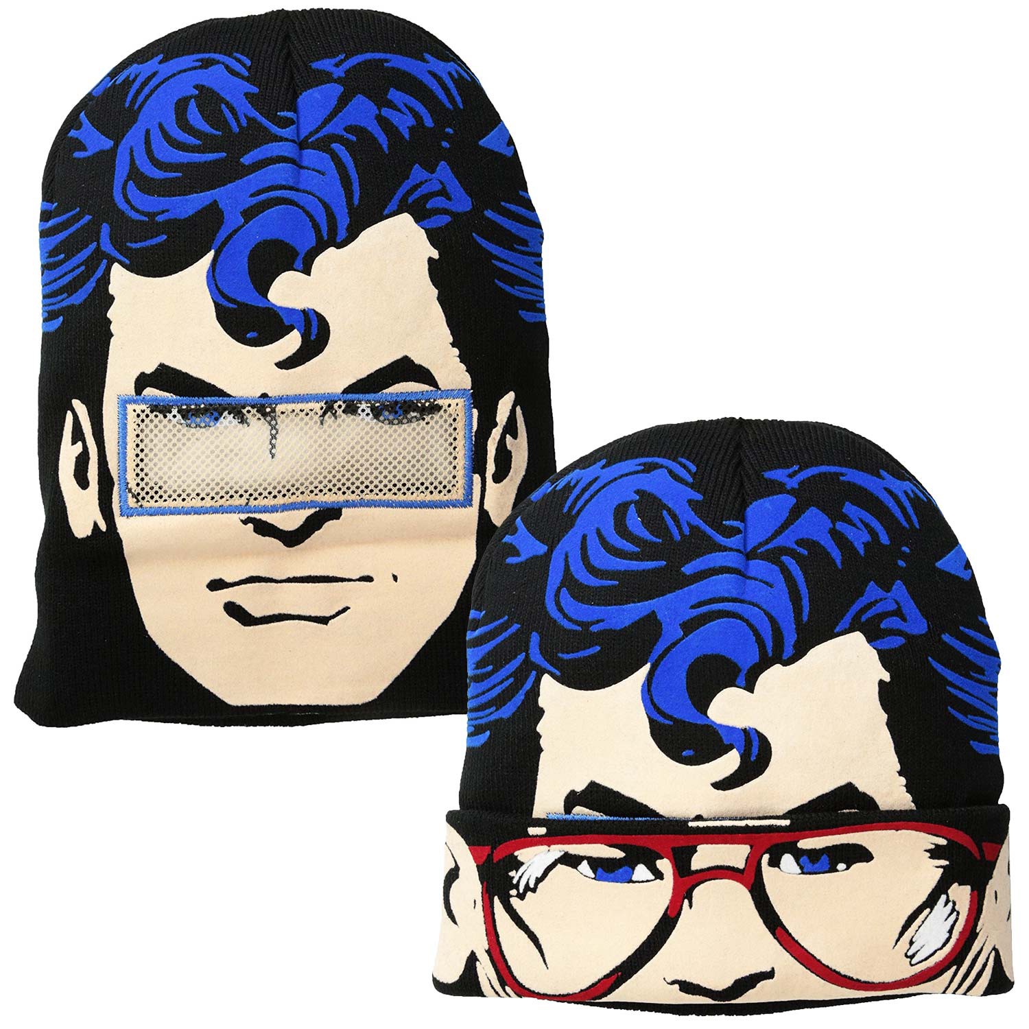Superman Sublimation Knit Flip Down Mask Beanie, Black