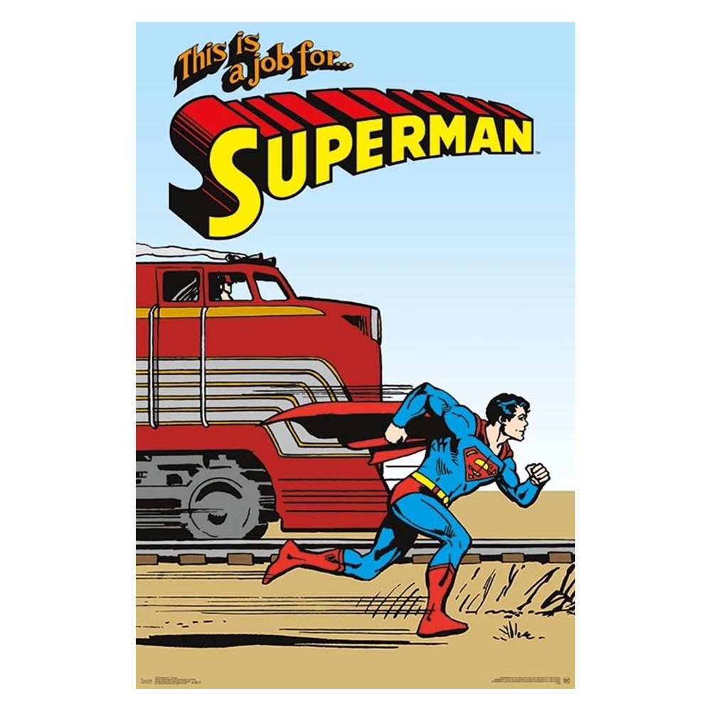 Superman More Powerful Than A Train Poster, Blue