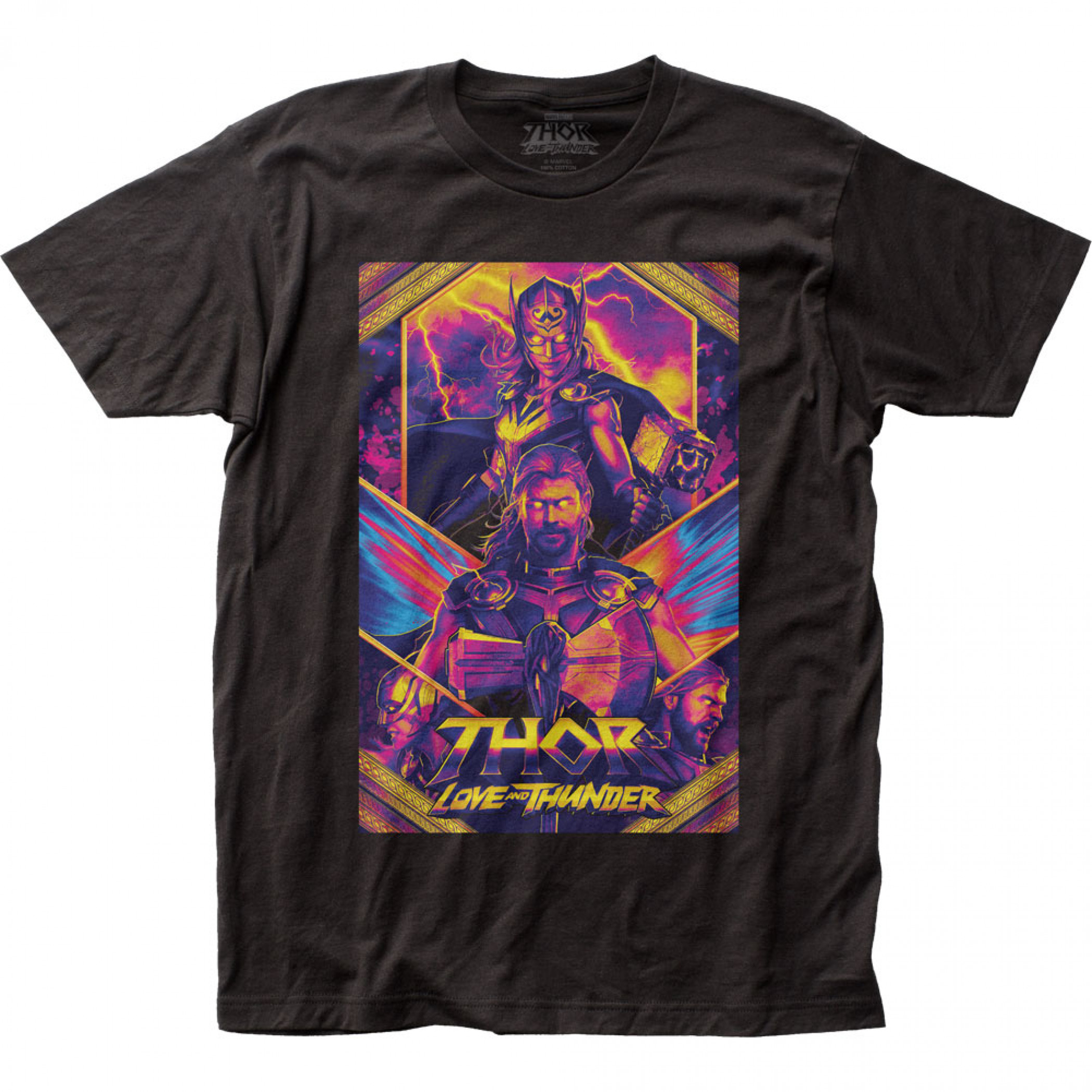 Thor Love and Thunder The Mighty Thor and Jane Foster Poster T-Shirt, Black