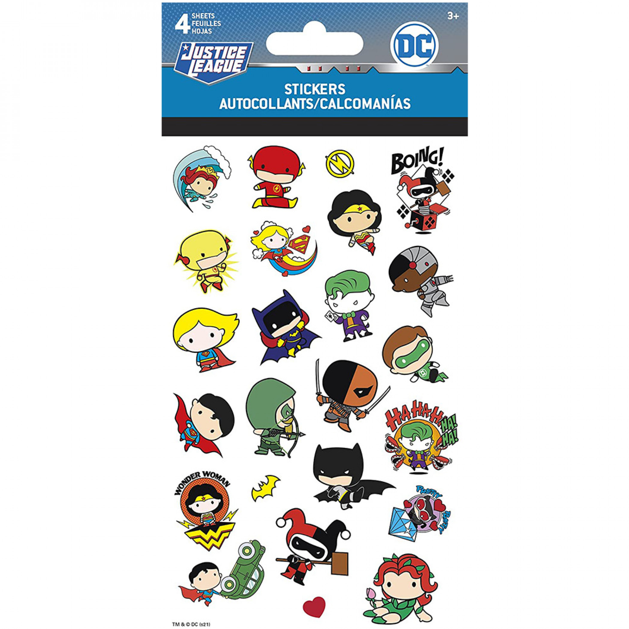 DC Comics Chibi Justice League 4-Sheet Variety Sticker Set, Multi-Color