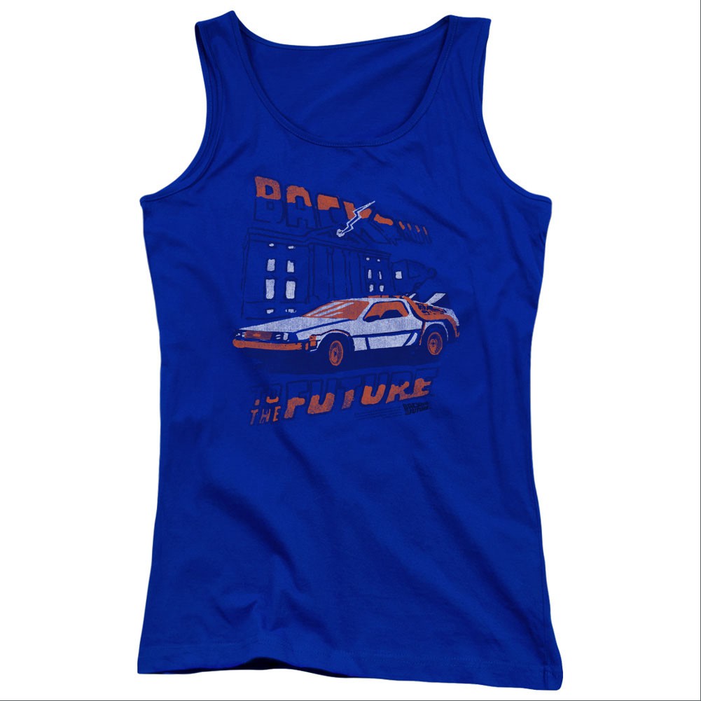 Back To The Future Lightning Strikes Blue Juniors Tank Top
