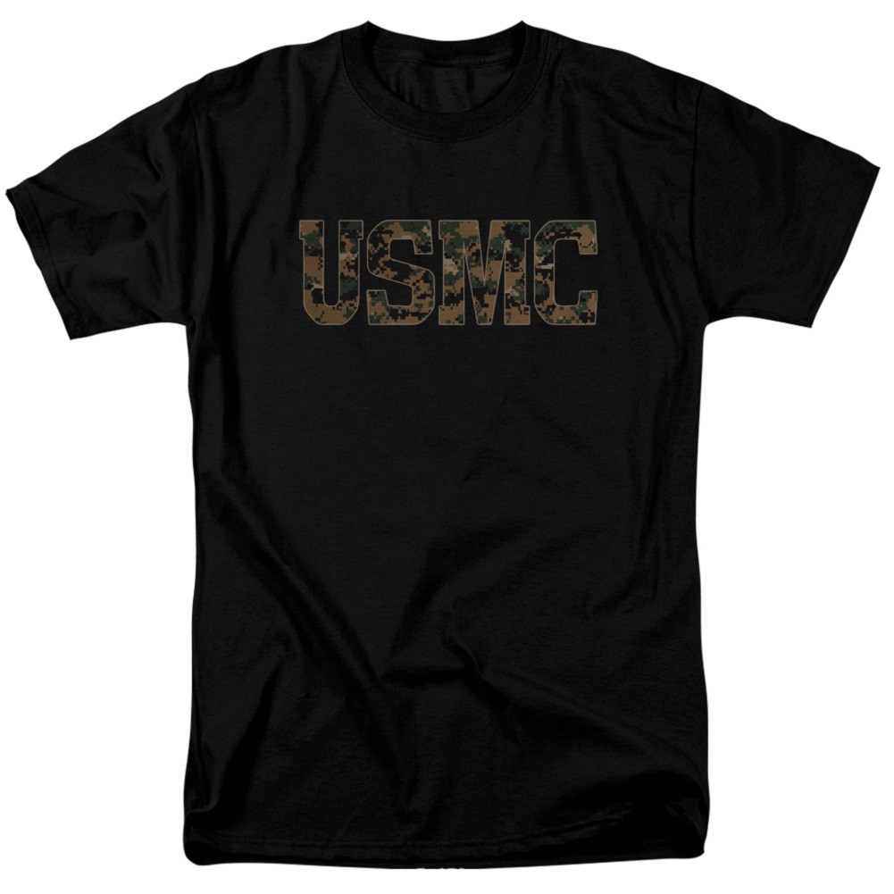 US Marines USMC Camo Logo Black Tshirt