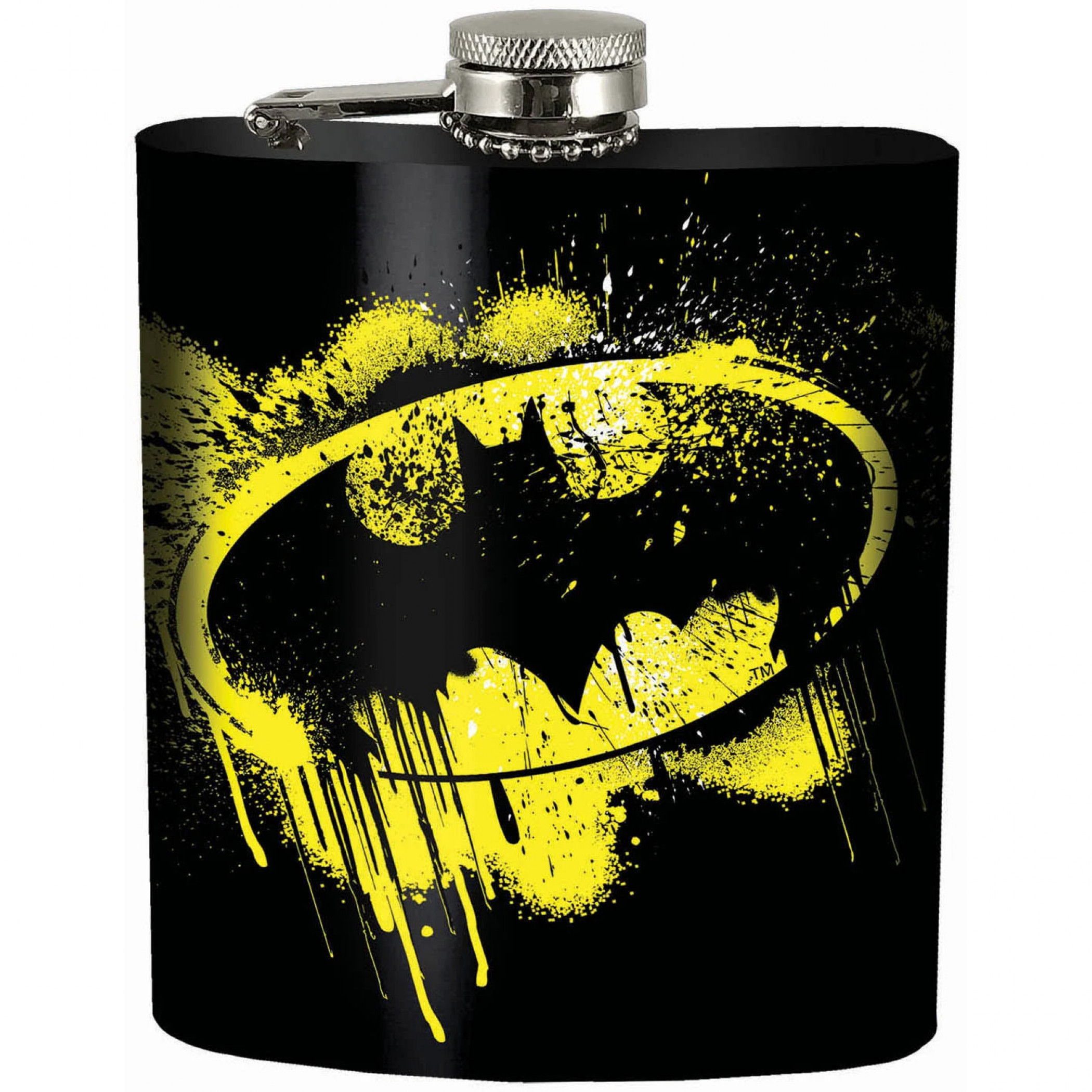 Batman Splatter Symbol Black Flask, Black
