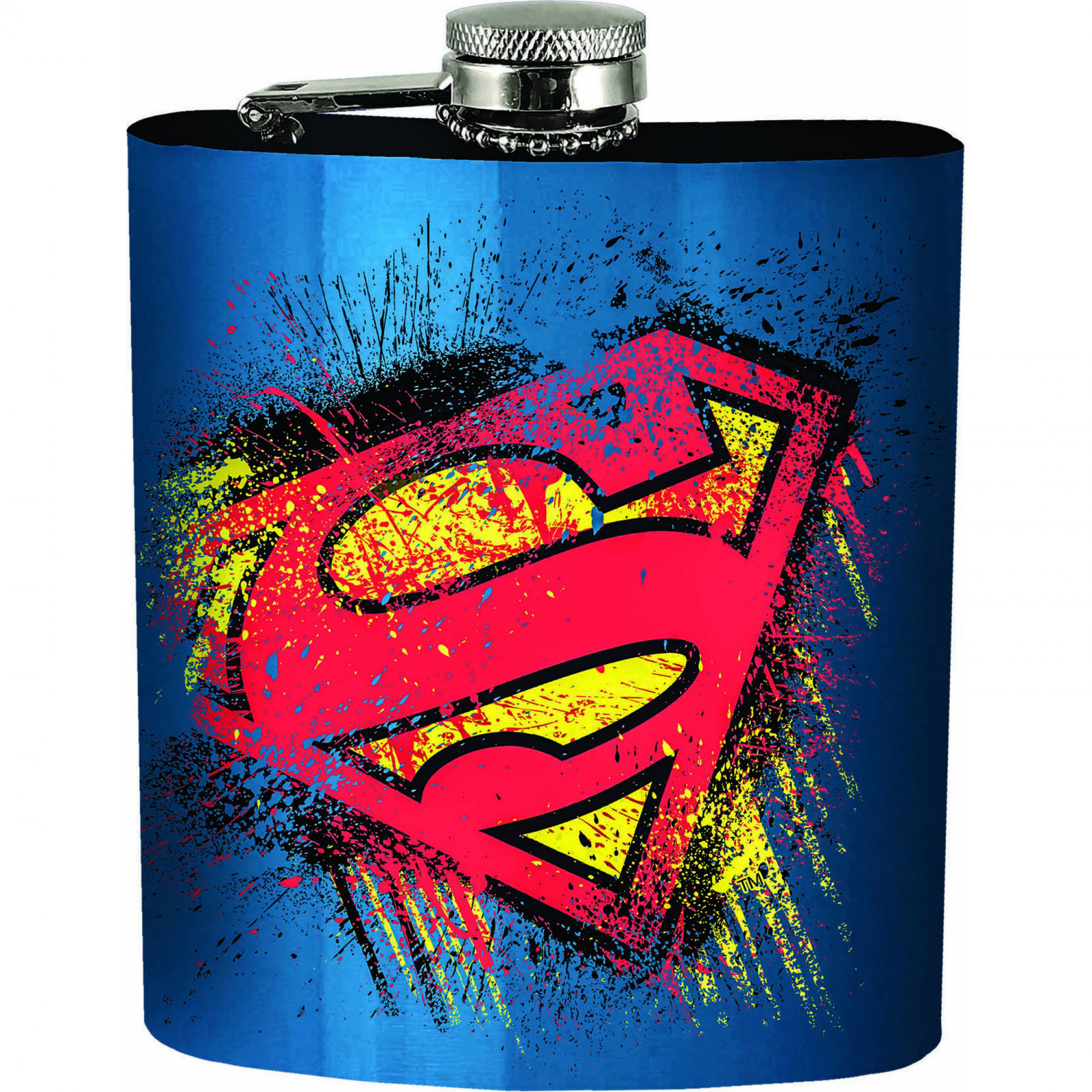 Superman Splatter Symbol Blue Flask, Blue