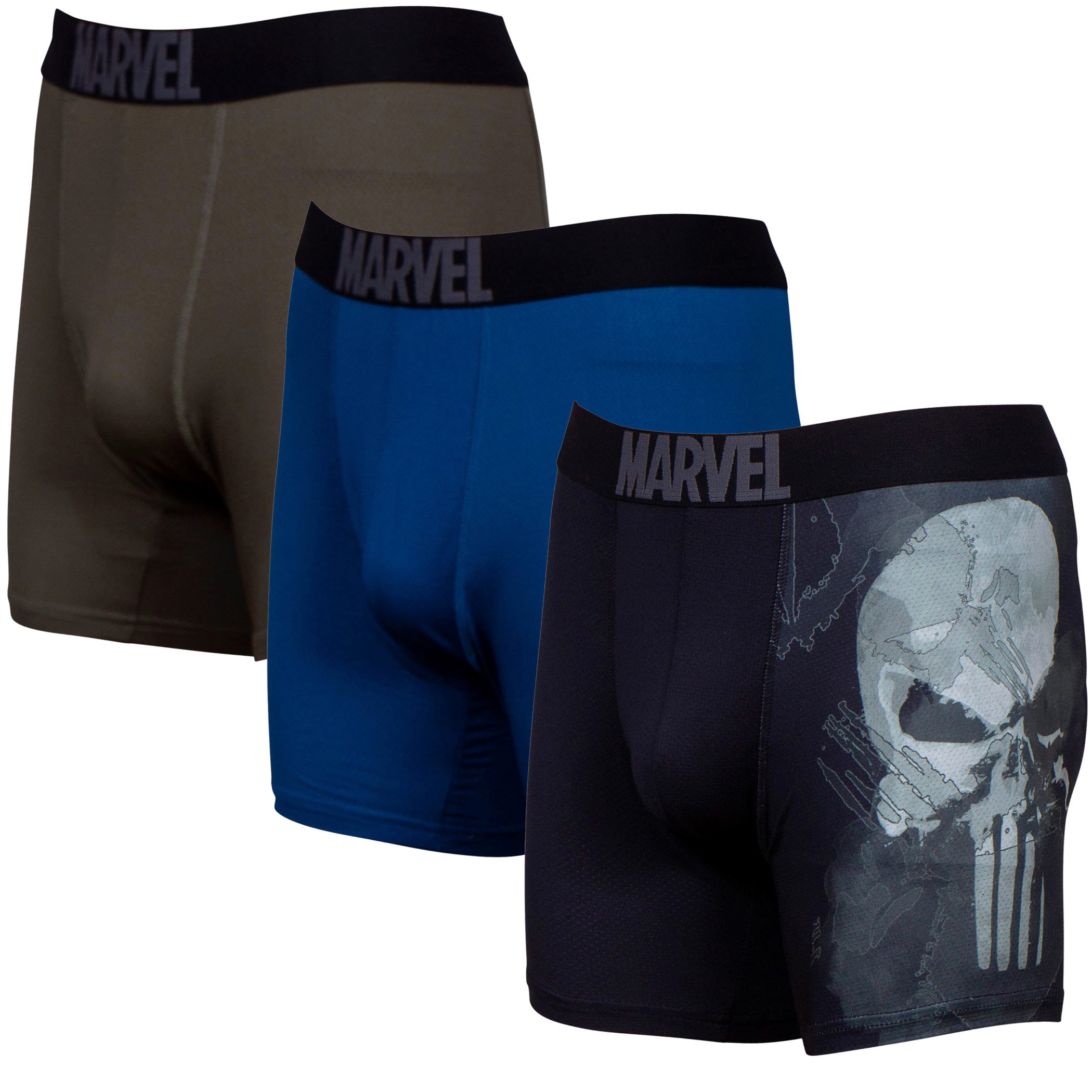 The Punisher Performance Mesh Underwear Boxer Briefs 3-Pair Pack, Black