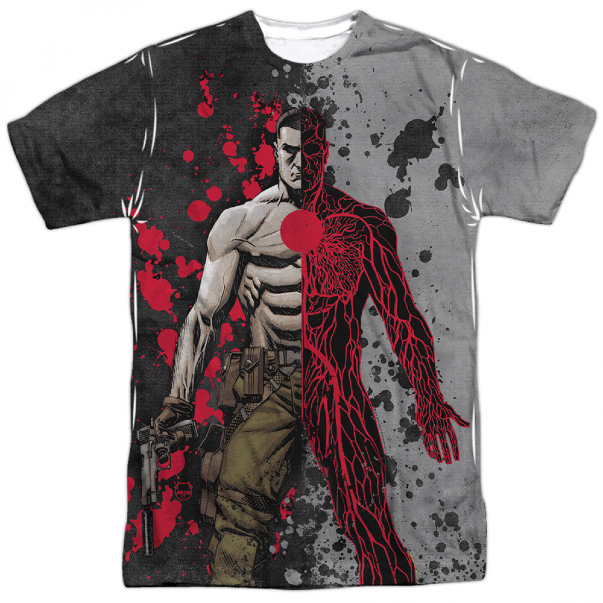 Bloodshot Split Veins Front and Back Print T-Shirt, Grey