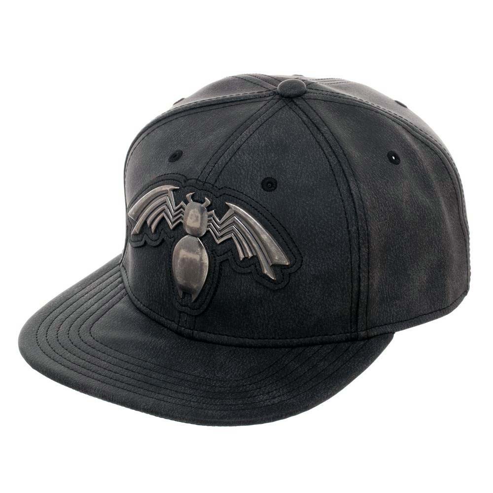 Venom Distressed Metal Black Snapback Hat, Black