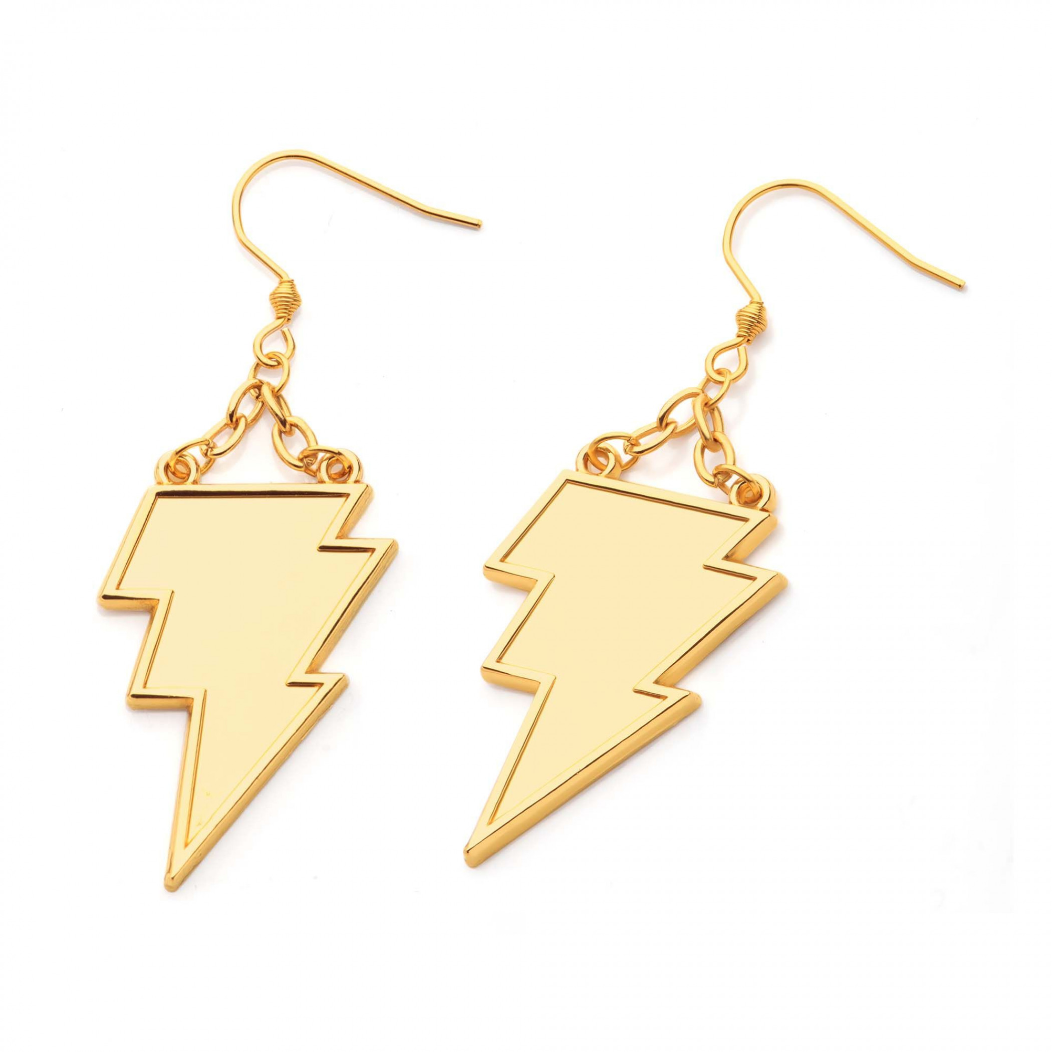 Black Adam Lightning Symbol Earrings, Gold