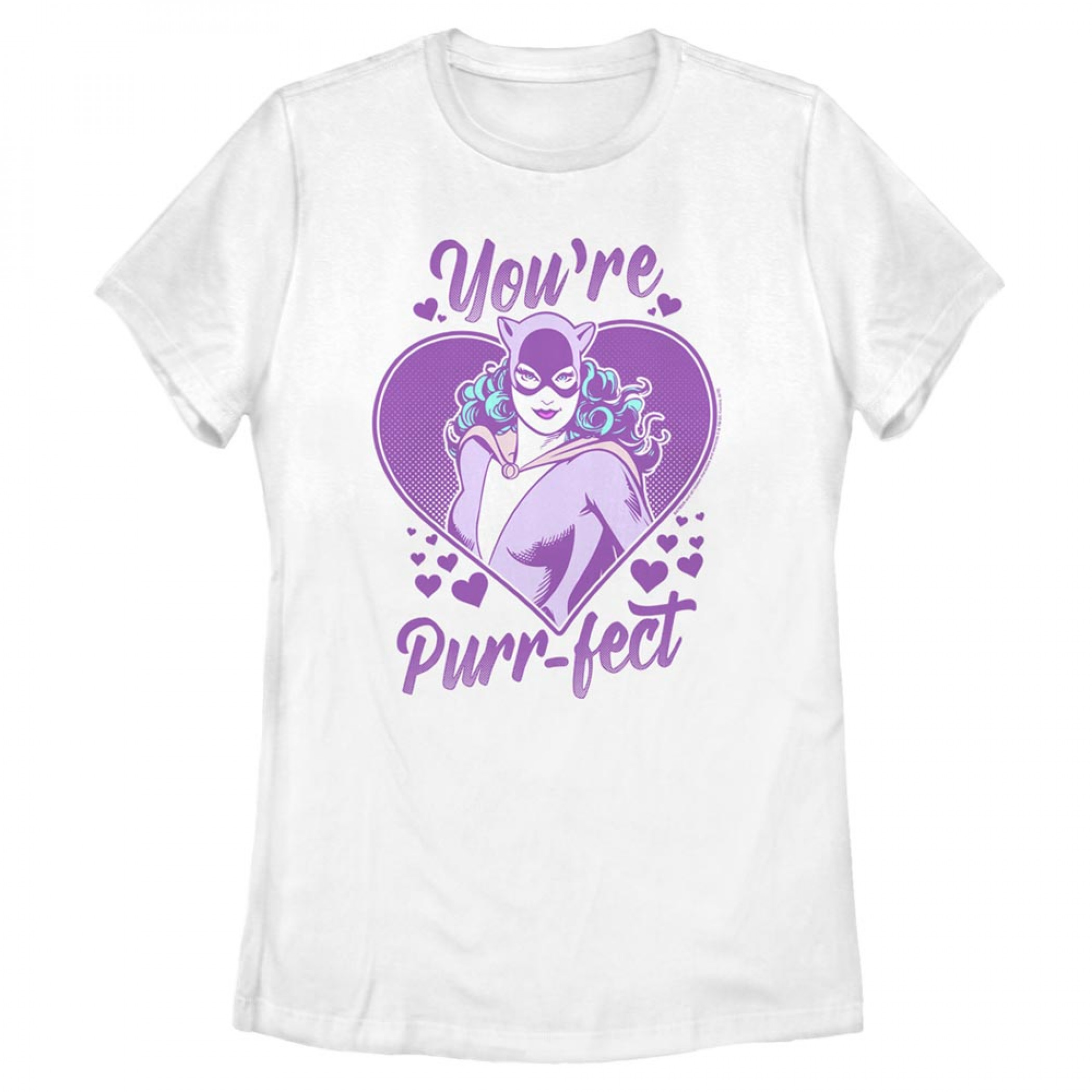 DC Comics Catwoman You're Purr-fect Valentine's Day Juniors T-Shirt, White