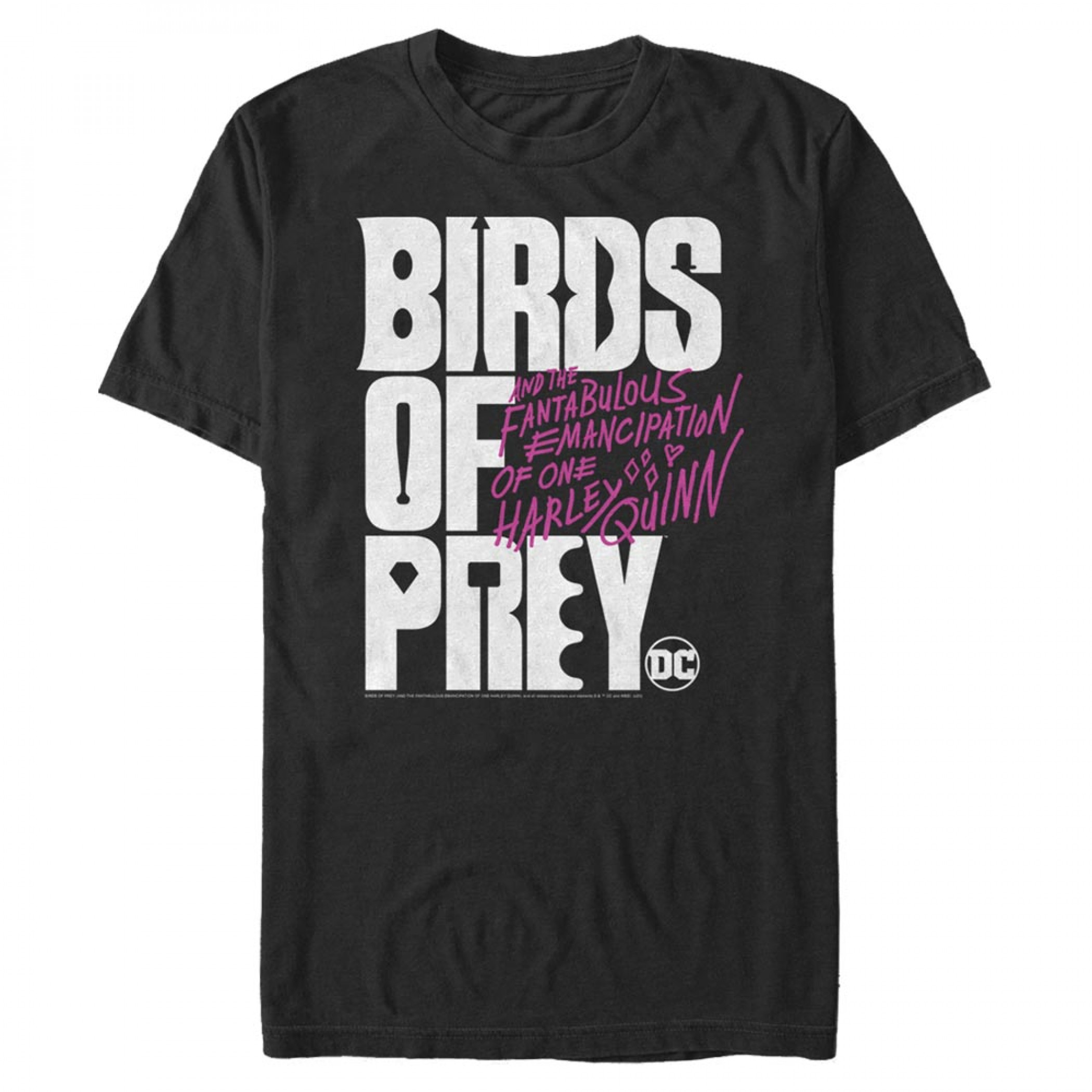 Birds of Prey Harley Quinn Stacked Logo Black T-Shirt, Black
