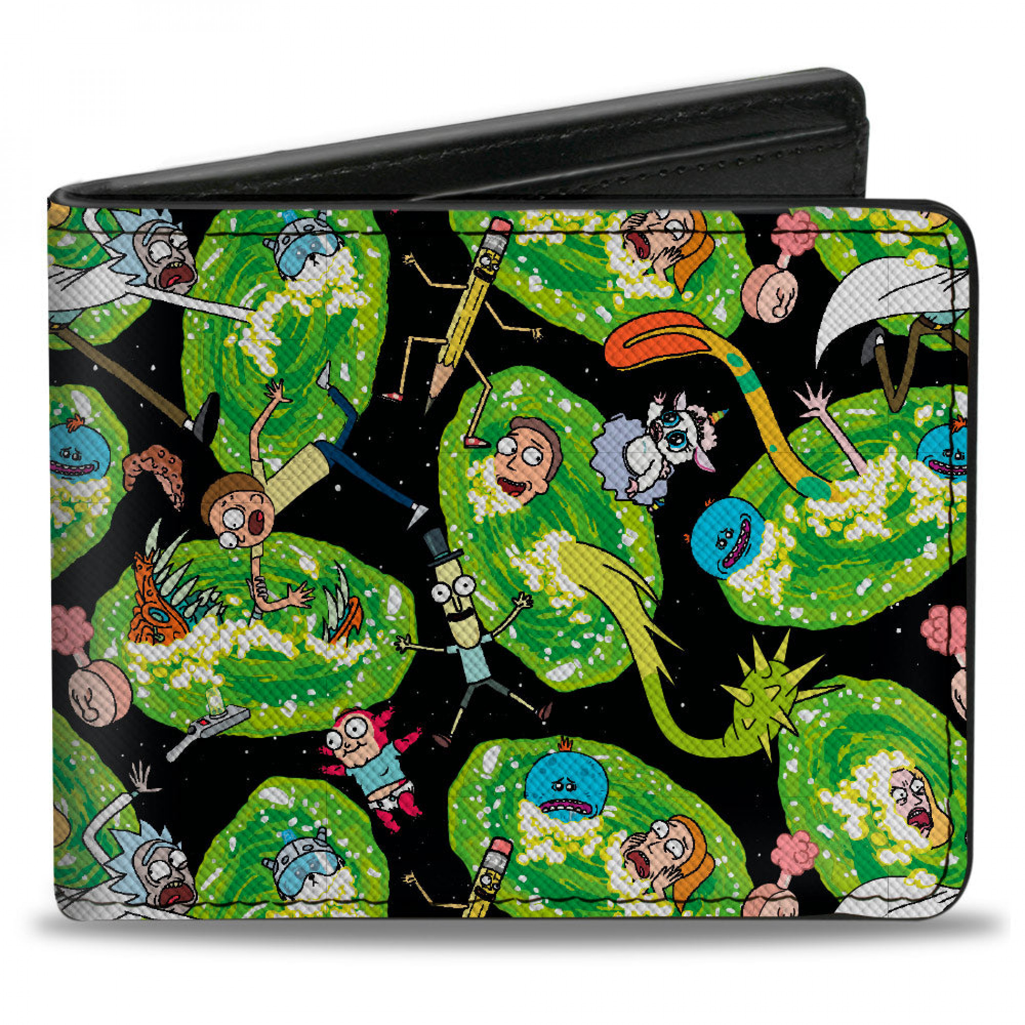 Rick And Morty Scattered In Space Vegan Leather Bi-Fold Wallet, Multi-Color