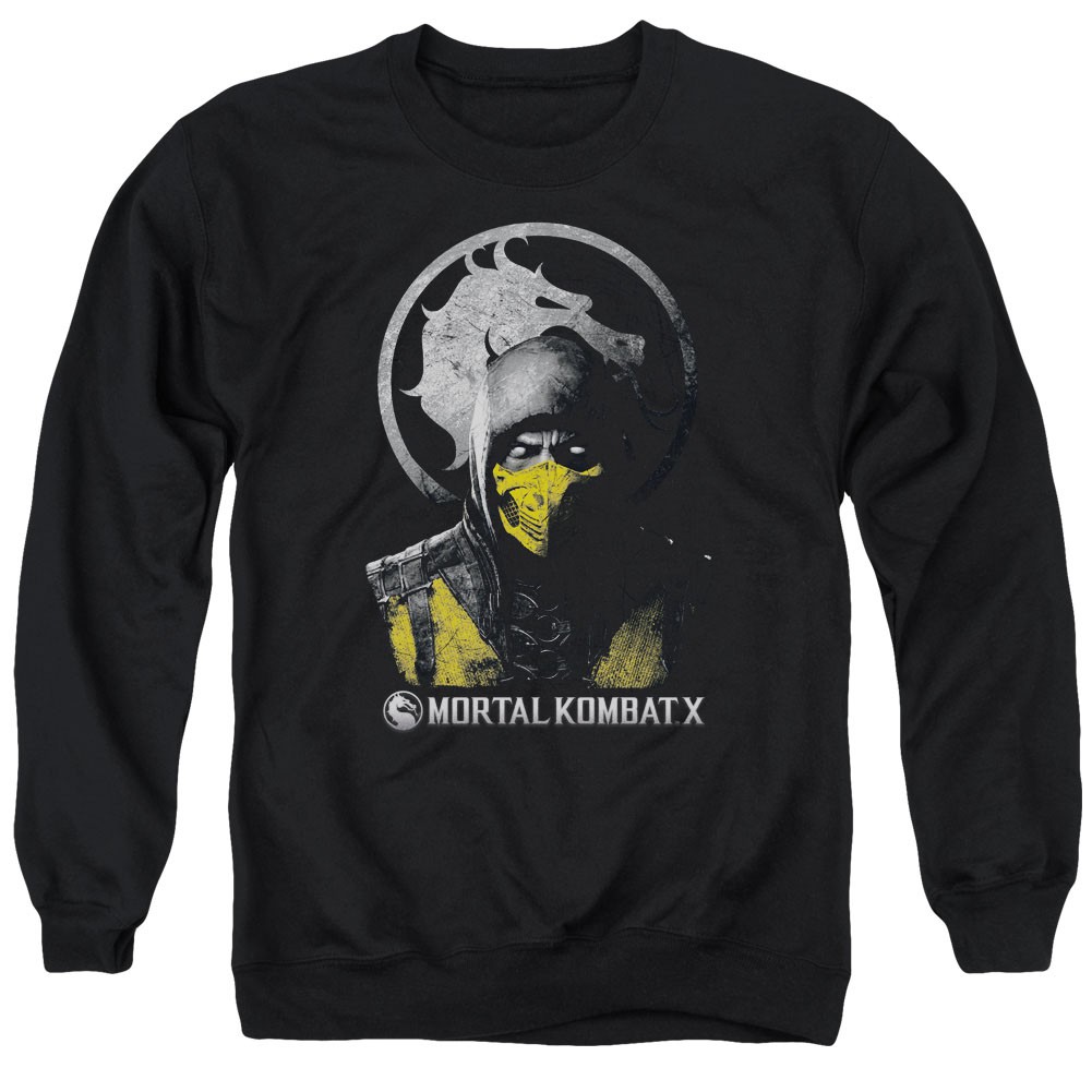 Mortal Kombat X Scorpion Bust Black Crew Neck Sweatshirt, Black