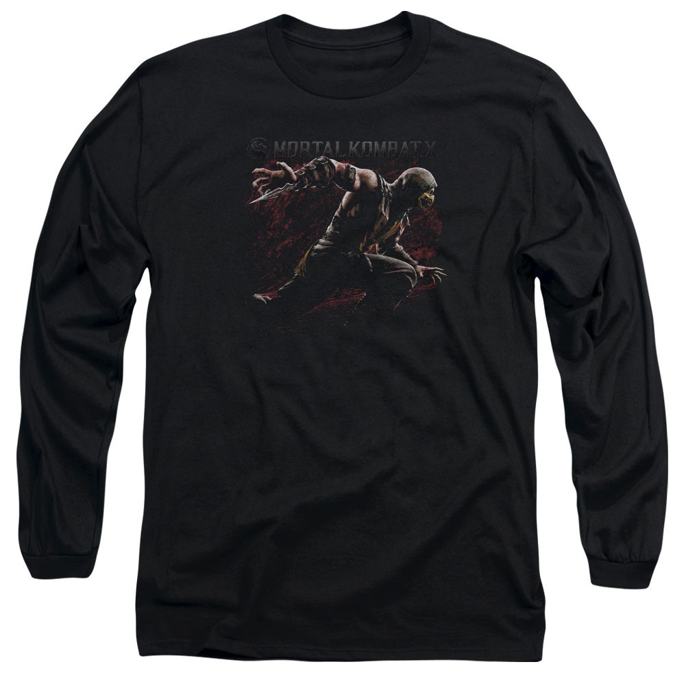 Mortal Kombat X Scorpion Lunge Black Long Sleeve T-Shirt, Black