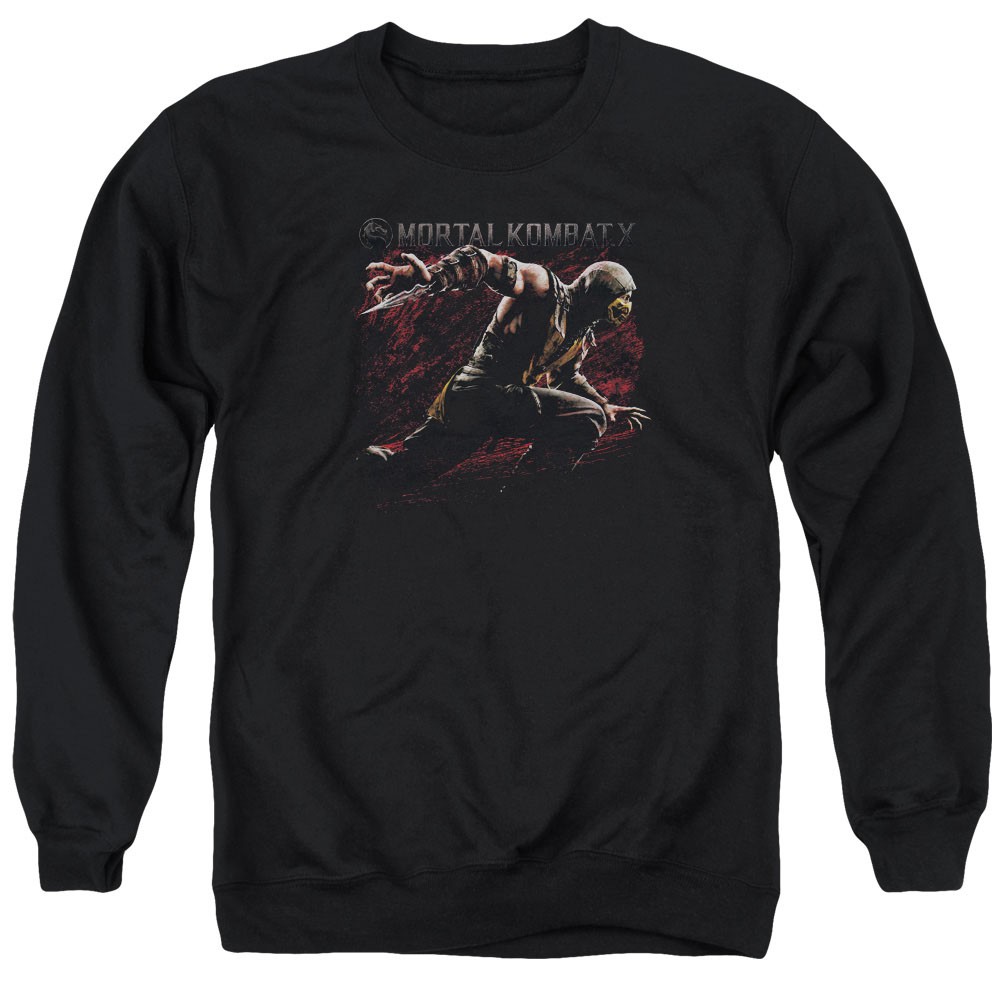 Mortal Kombat X Scorpion Lunge Black Crew Neck Sweatshirt, Black