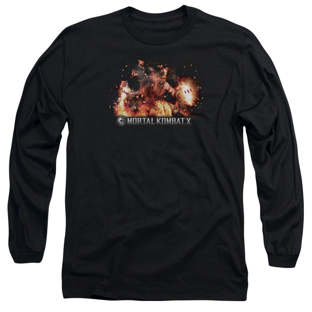 Mortal Kombat X Scorpio Flames Black Long Sleeve T-Shirt, Black