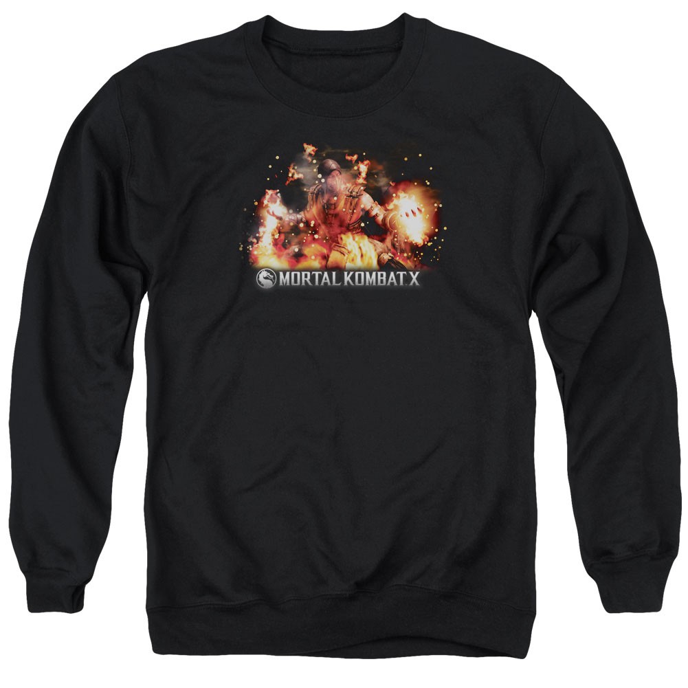 Mortal Kombat X Scorpio Flames Black Crew Neck Sweatshirt, Black