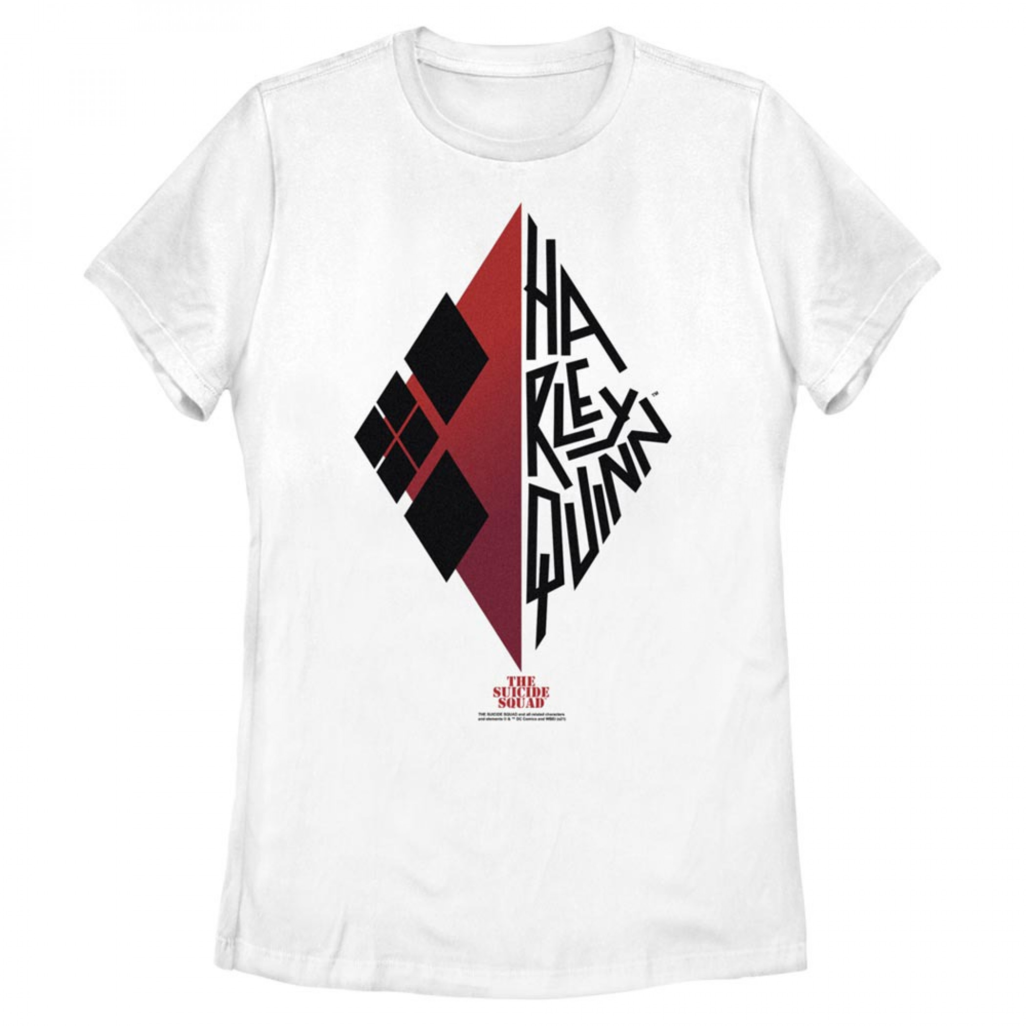The Suicide Squad Harley Quinn Diamond and Text Juniors T-Shirt, White