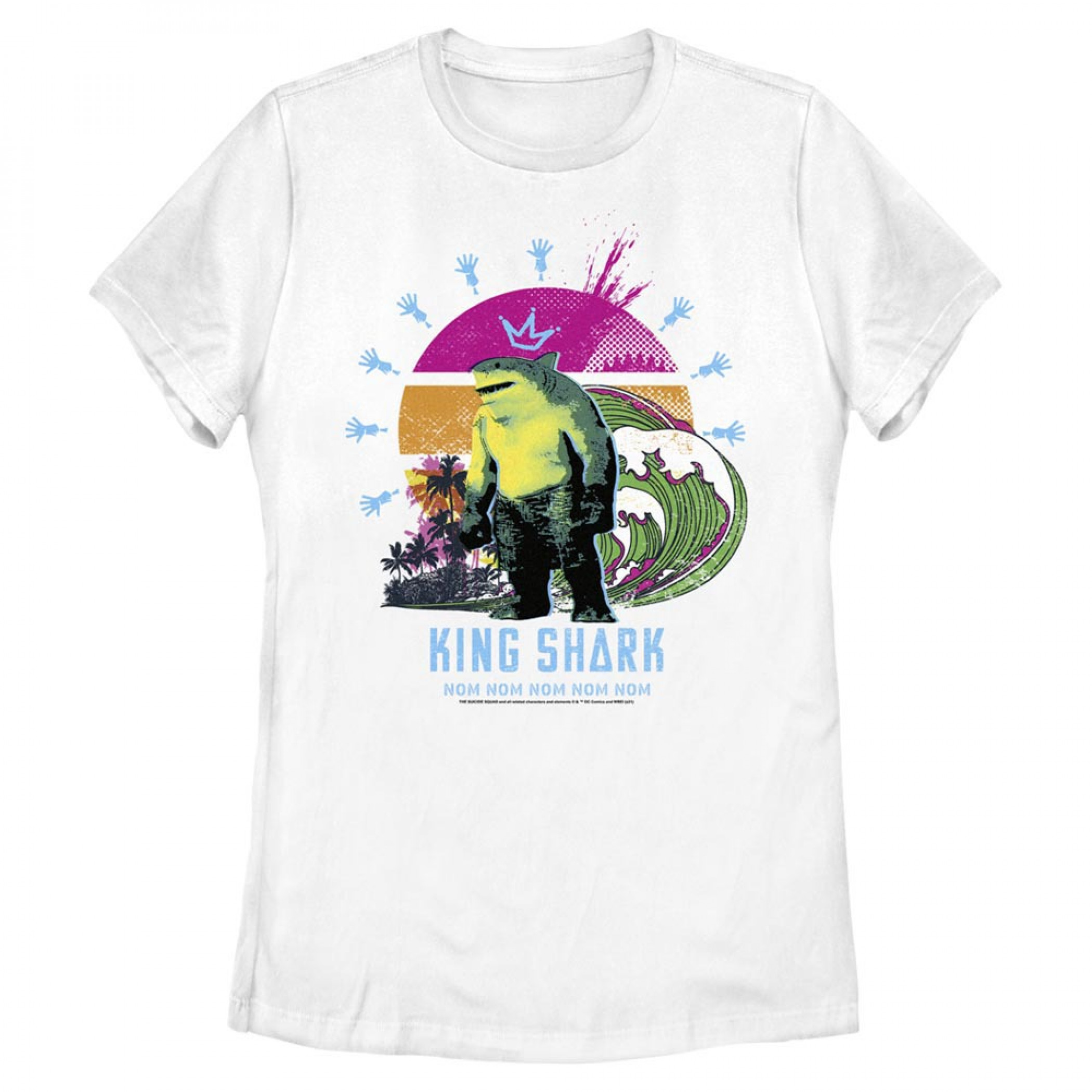 The Suicide Squad King Shark Beach Sunrise Juniors T-Shirt, Multi-Color