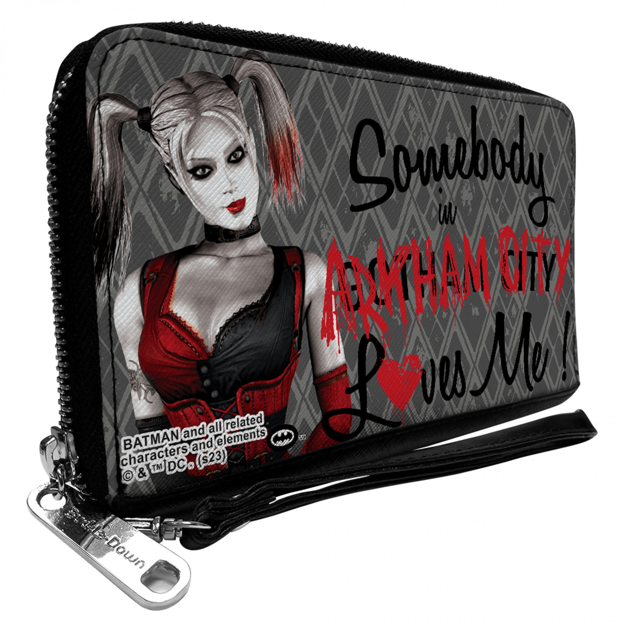 Harley Quinn Somebody Loves Me PU Leather Zip Around Wallet, Grey