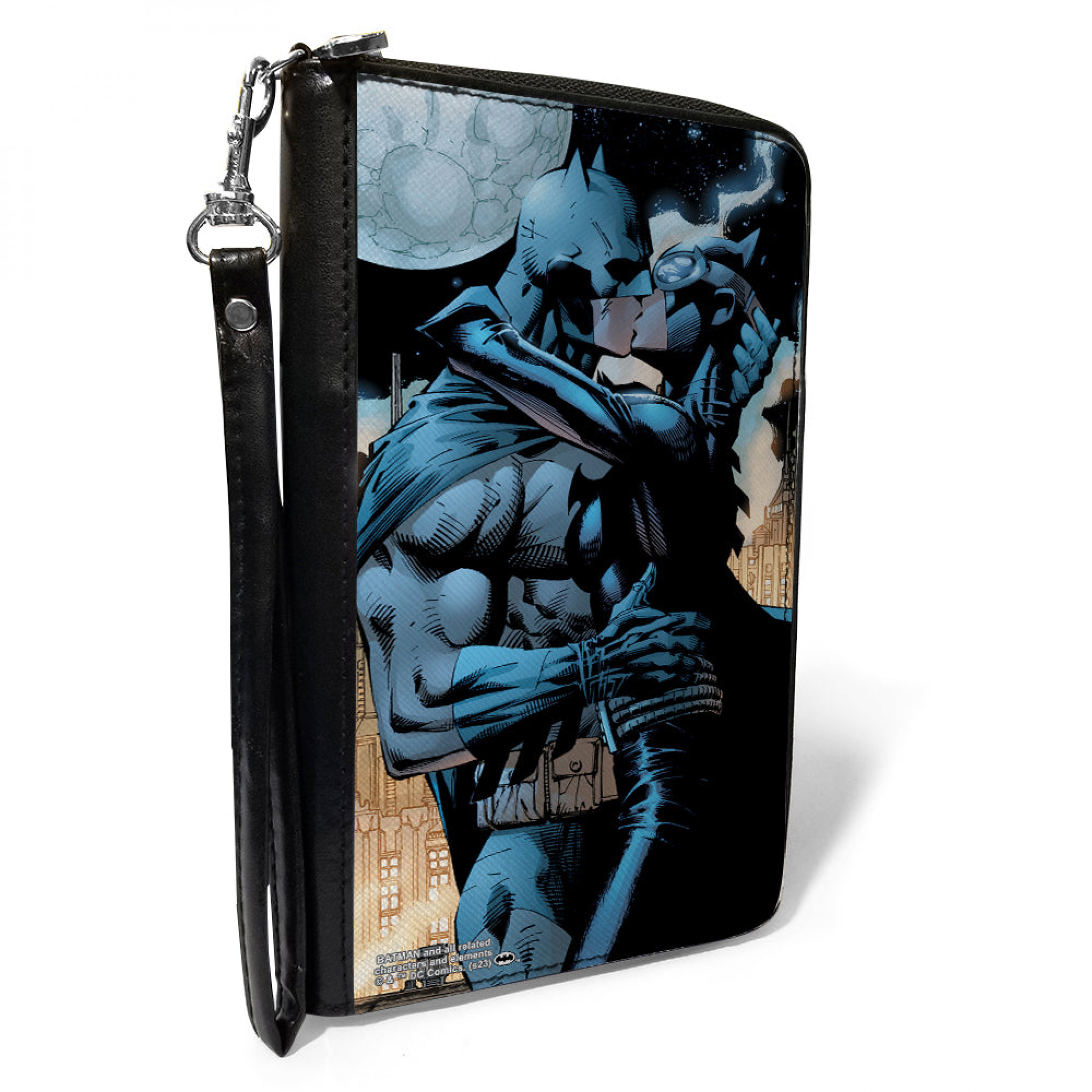 Batman and Catwoman Kiss Hush PU Leather Zip Around Wallet, Black