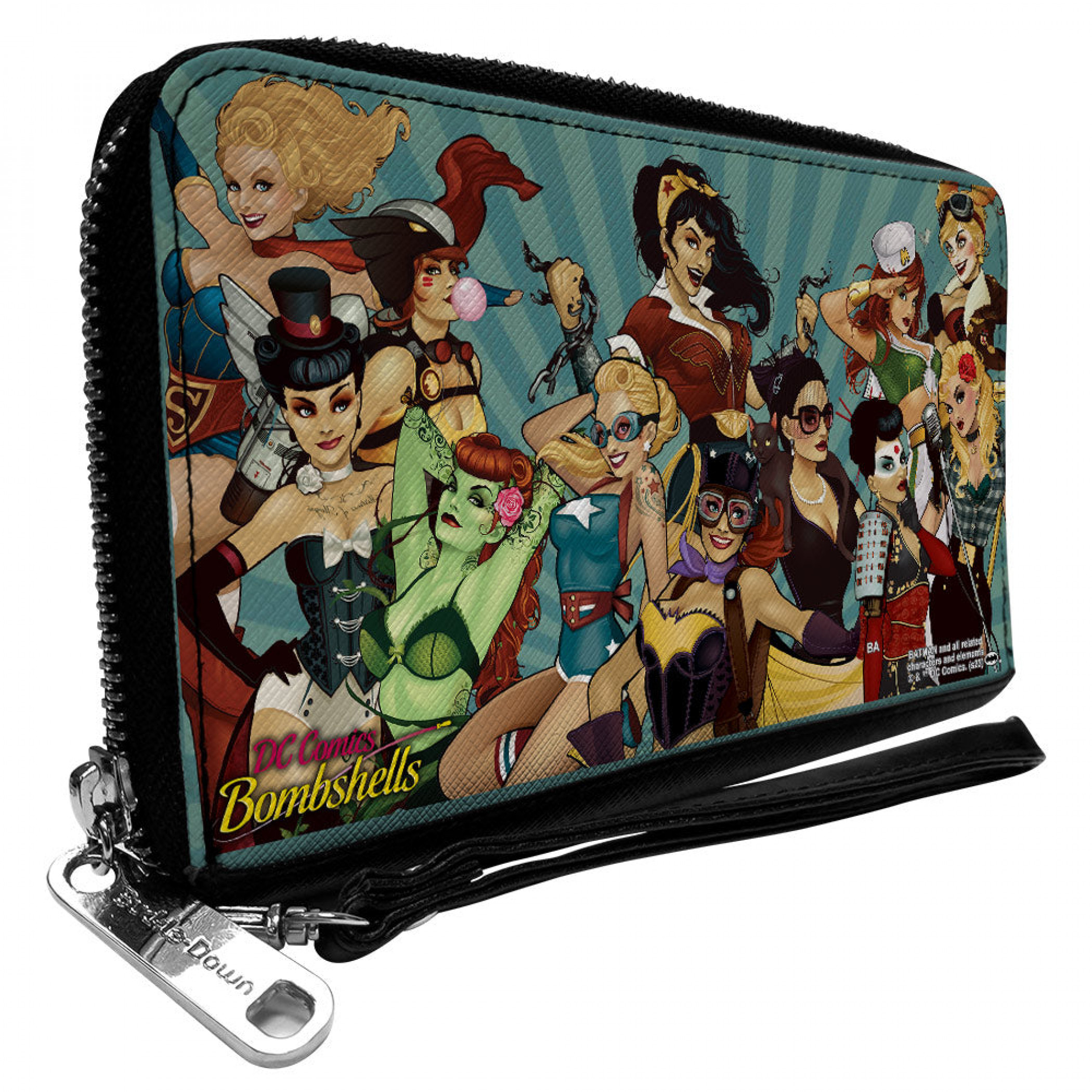 DC Comics Bombshell Girls PU Leather Zip Around Wallet, Multi-Color
