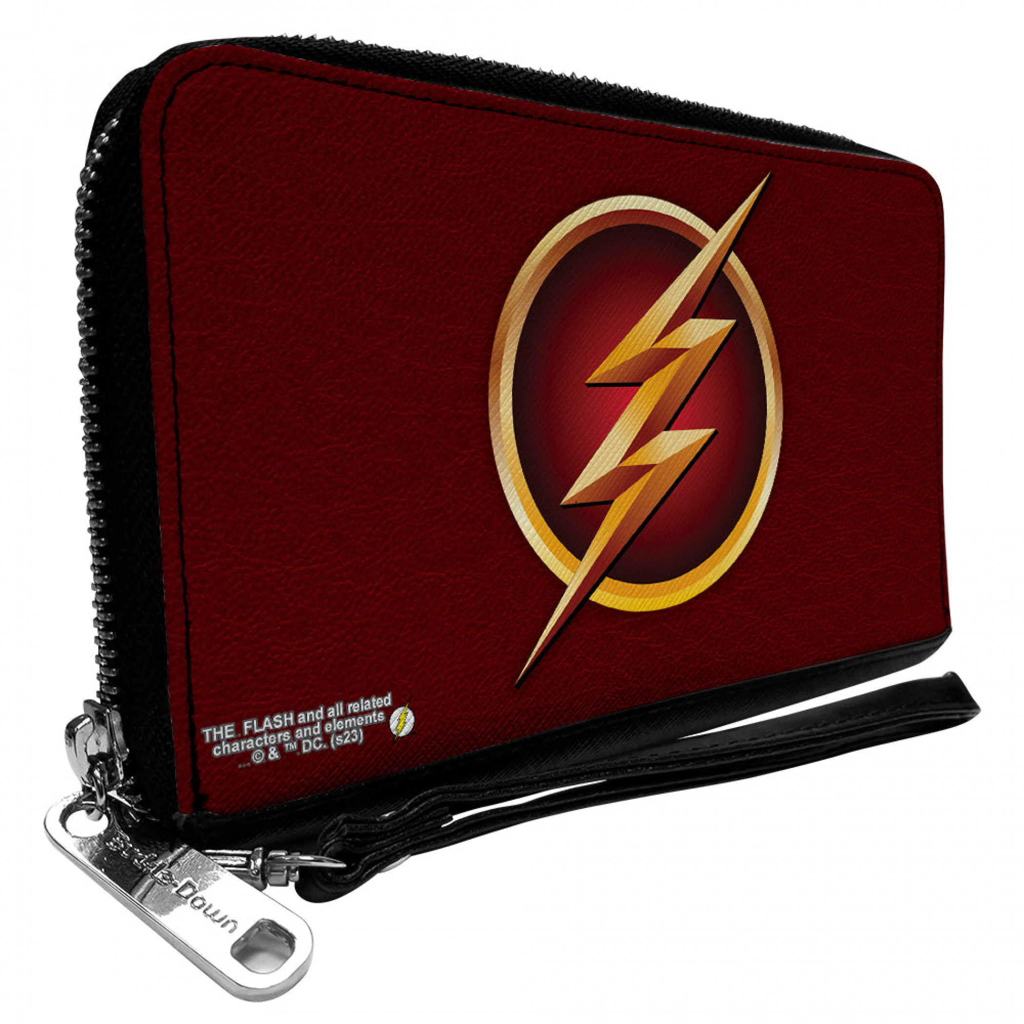 The Flash Logo Burgundy and Gold PU Leather Zip Around Wallet, Red