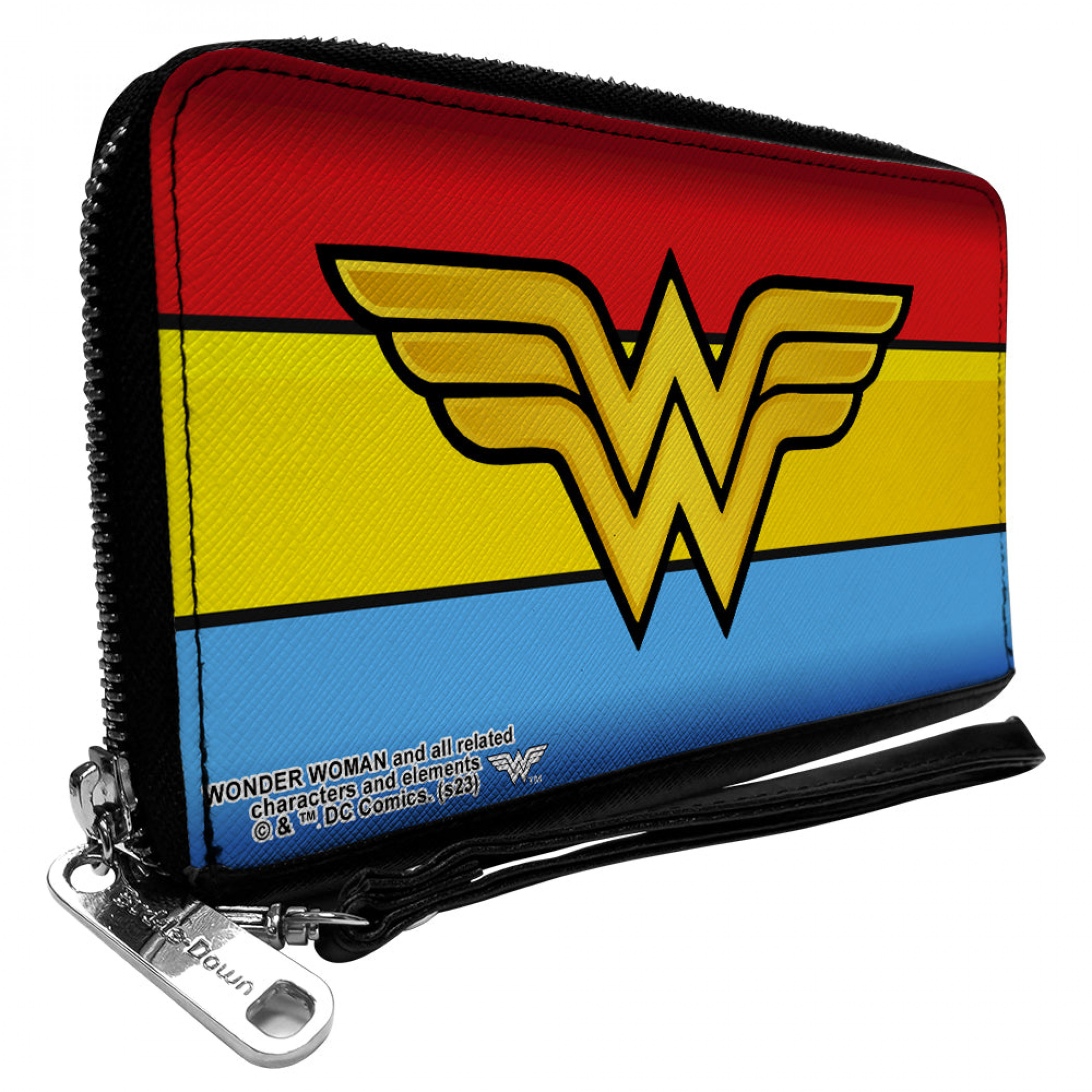 Wonder Woman Logo Striped PU Leather Zip Around Wallet, Multi-Color