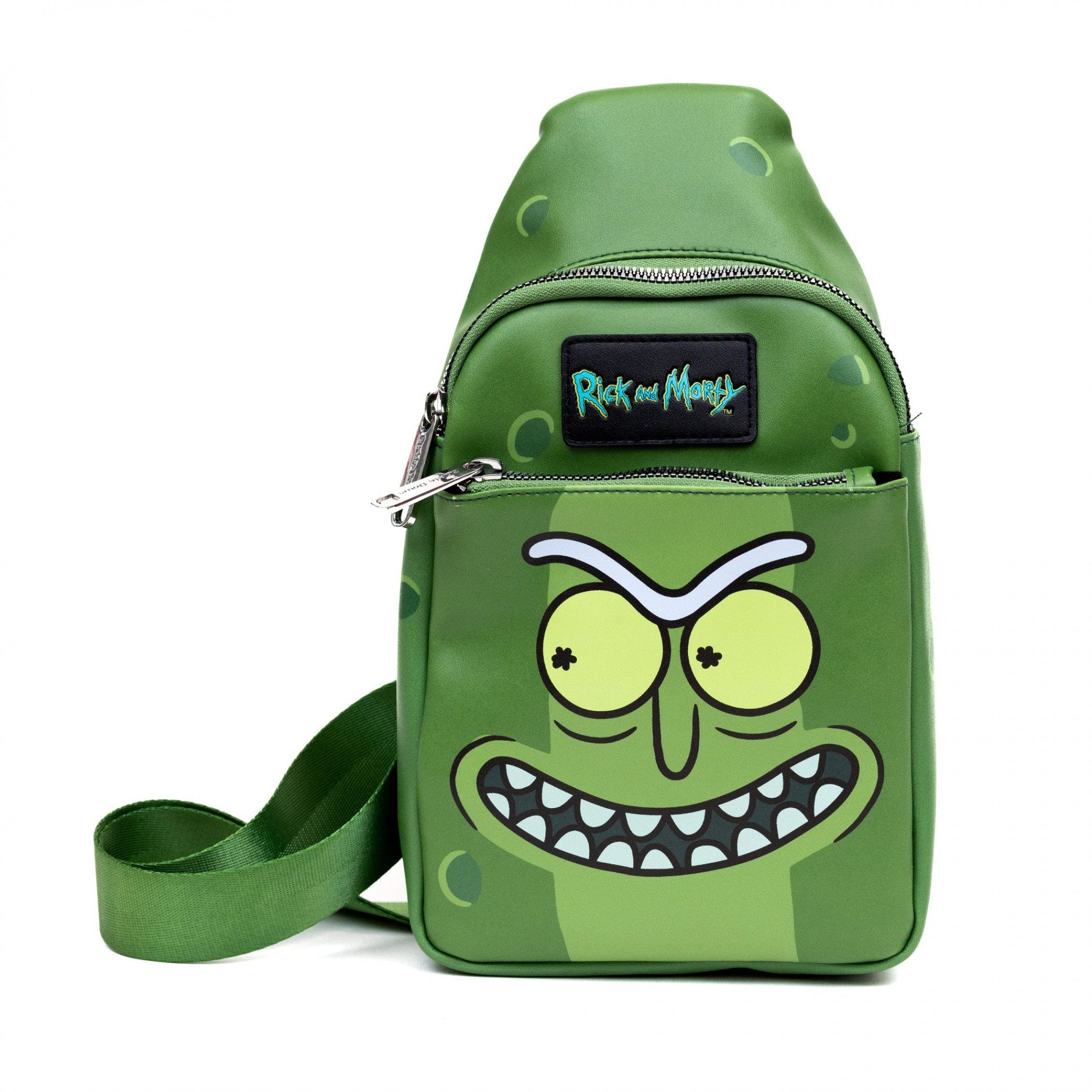 Rick And Morty Pickle Rick Grin Crossbody Bag, Green