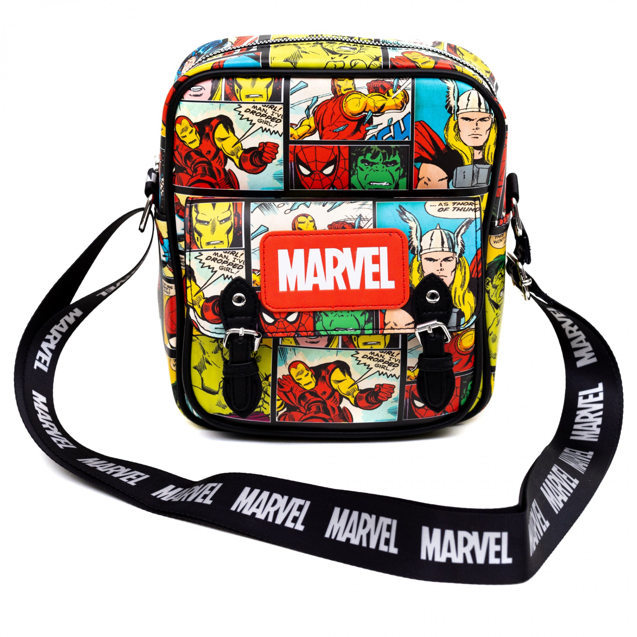Avengers Classic Comic Book Scenes Crossbody Bag, Multi-Color