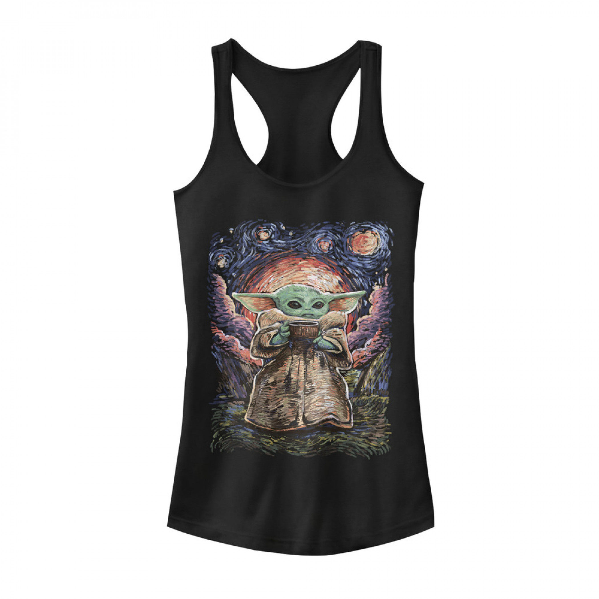 Star Wars The Mandalorian The Child Starry Night Women's Tank Top, Black