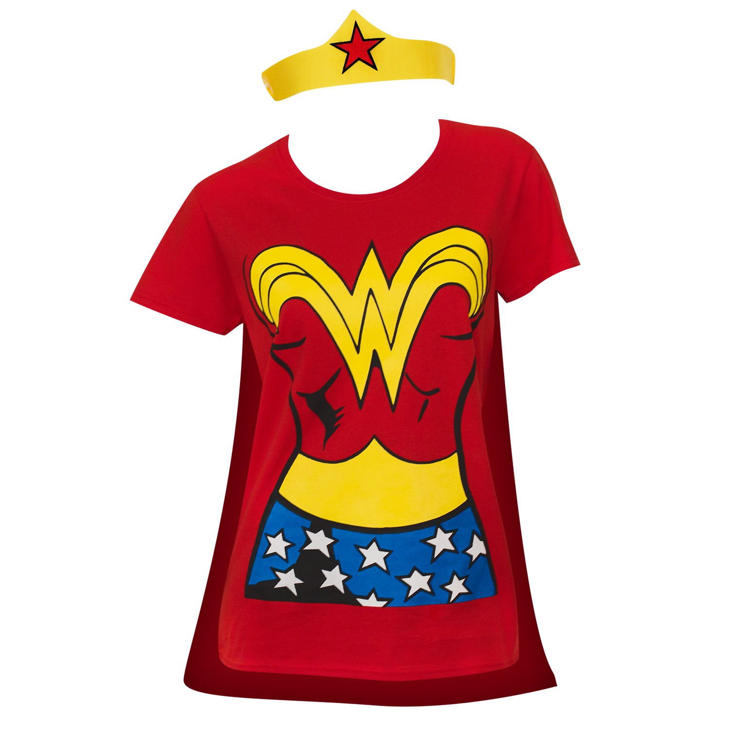 Wonder Woman Cape And Tiara Costume Tee Shirt, Red