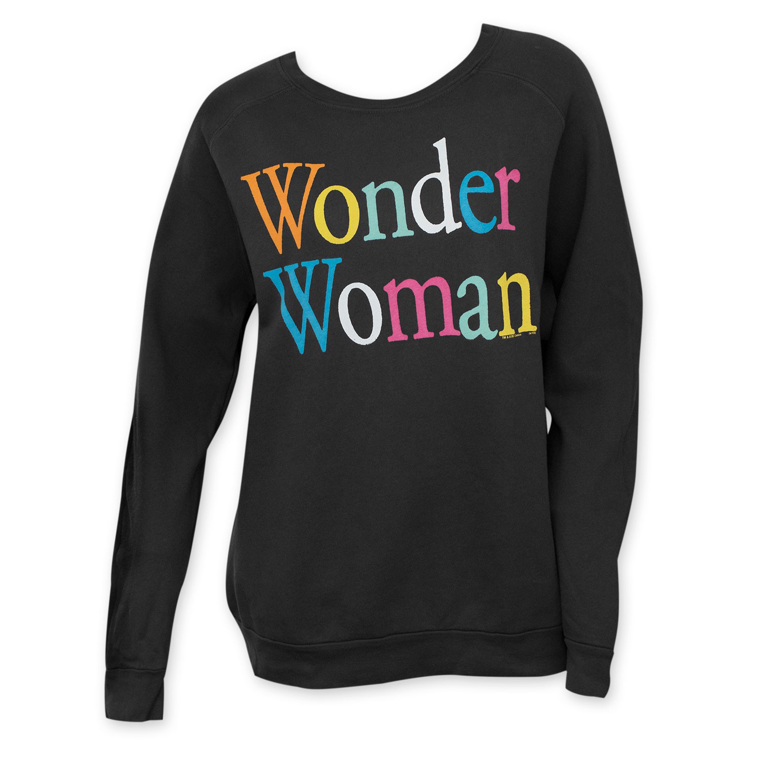 Junk Food Wonder Woman Black Rainbow Letter Crew Neck