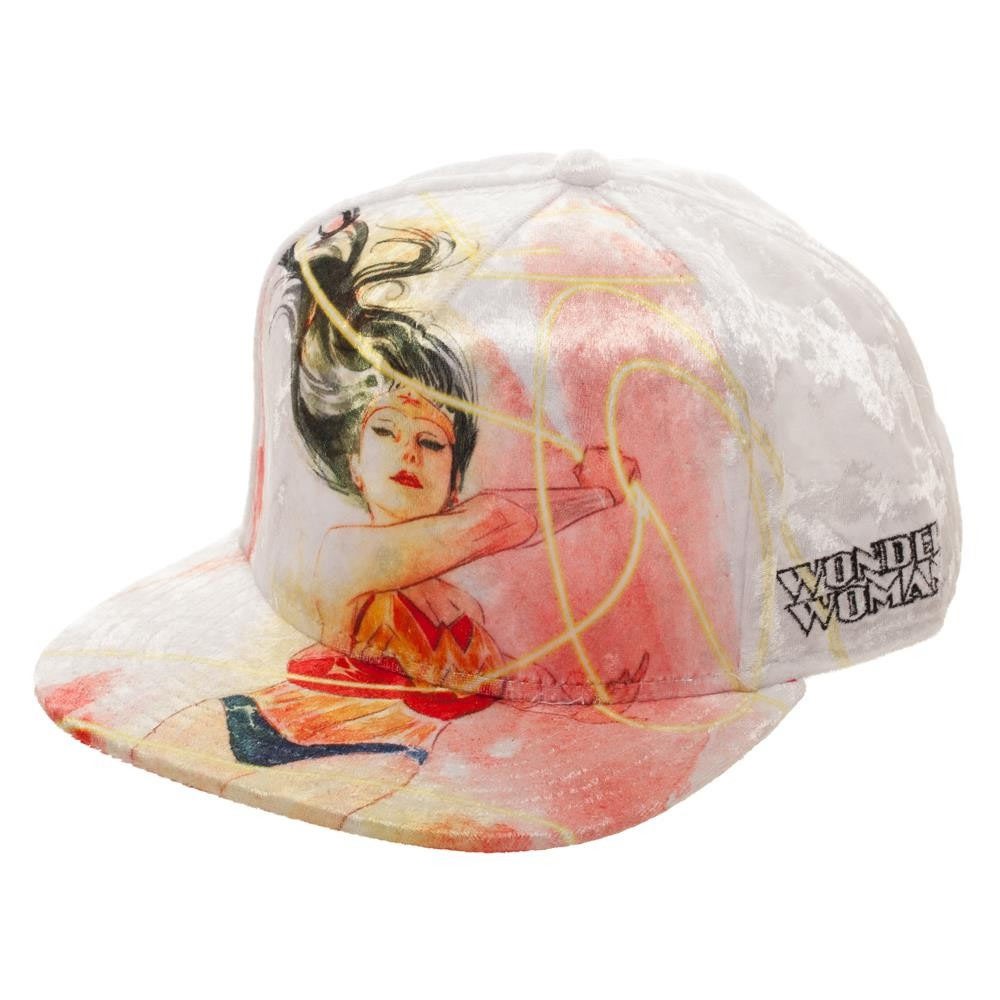 Wonder Woman Velvet Snapback Hat, White