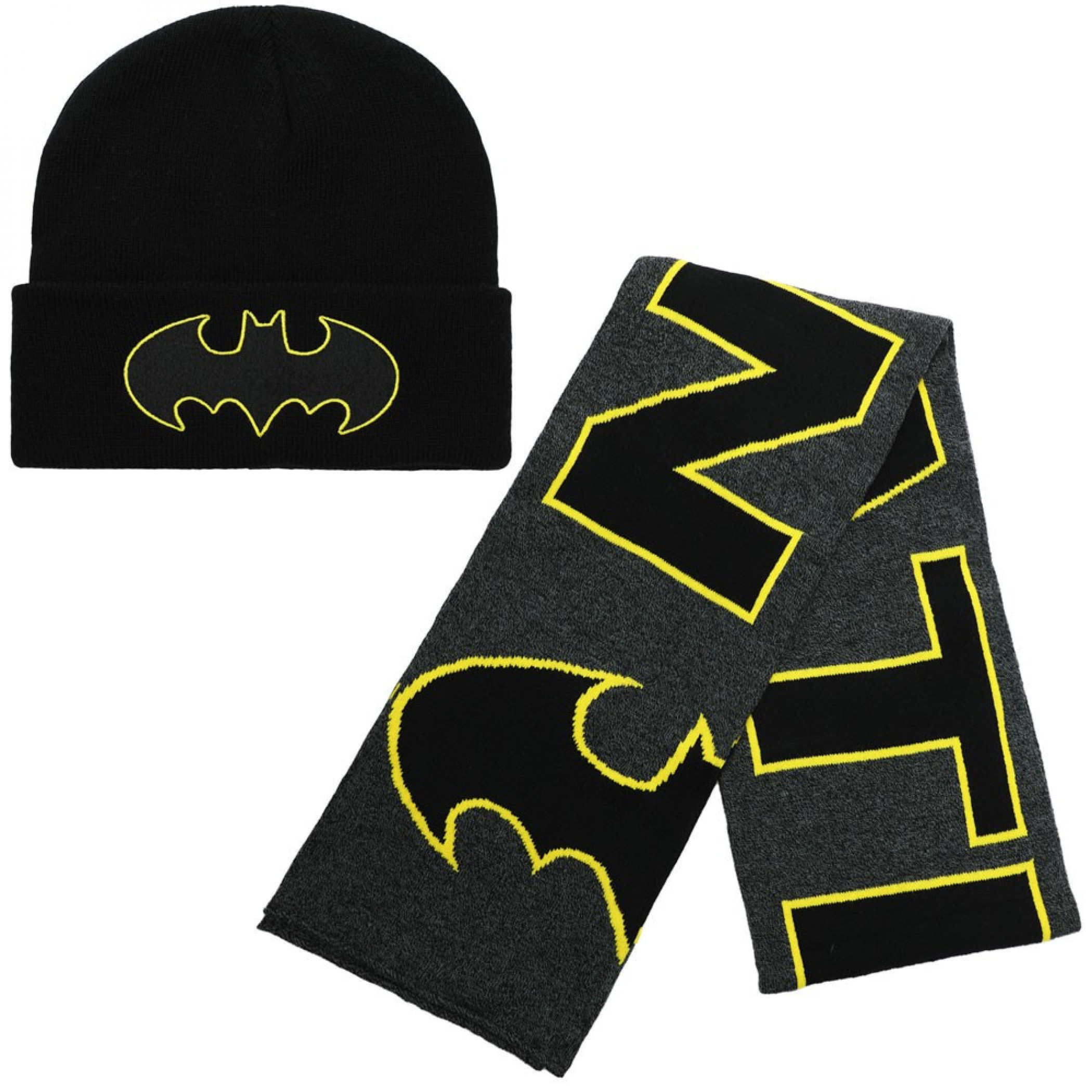 Batman DC Comics Symbol 2-Piece Beanie and Scarf Set, Black