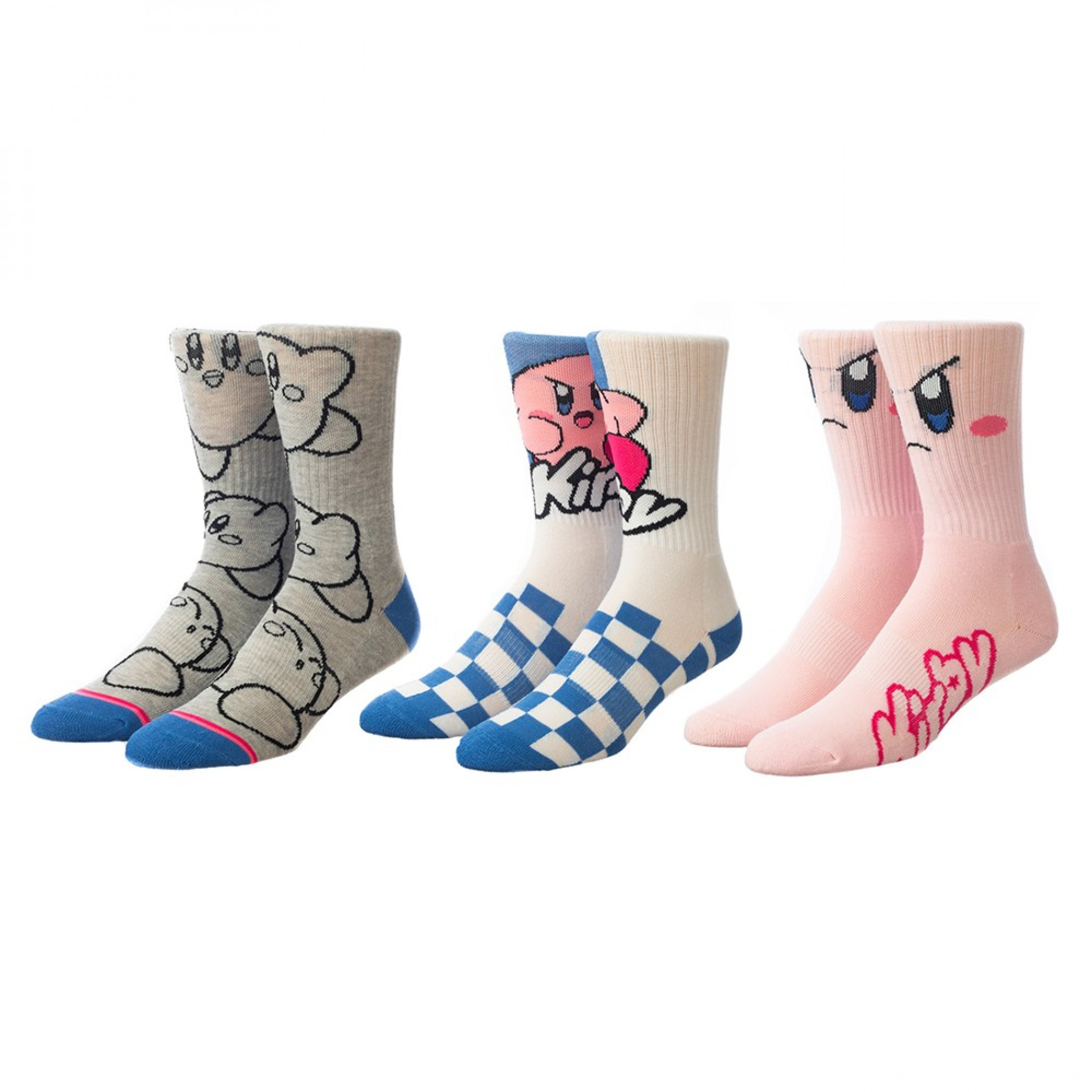 Nintendo Kirby 3-Pair Pack of Women's Casual Crew Socks, Multi-Color