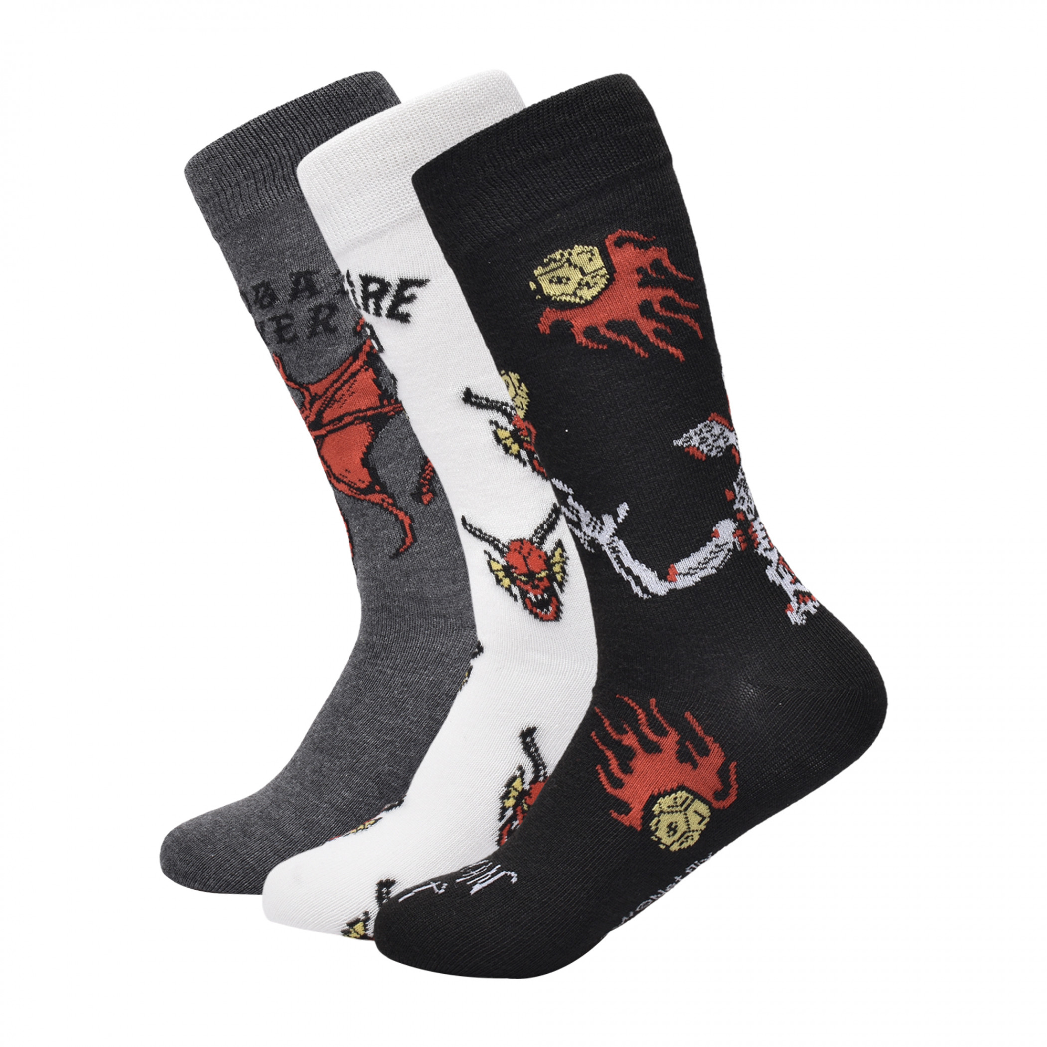 Stranger Things Hellfire Club Symbols Crew Socks 3-Pair Box Set, Multi-Color