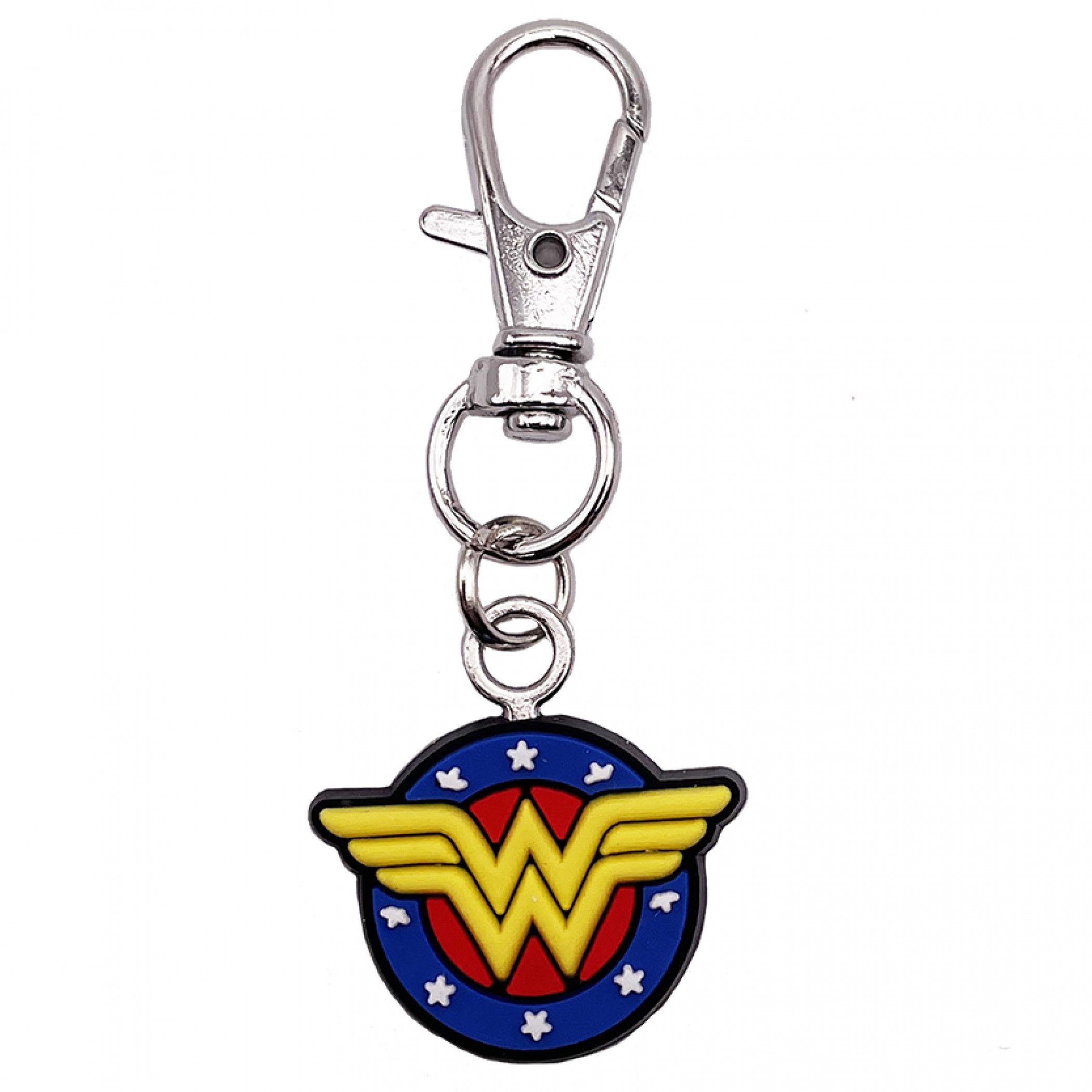 Wonder Woman Shield Logo Rubber Keychain, Multi-Color