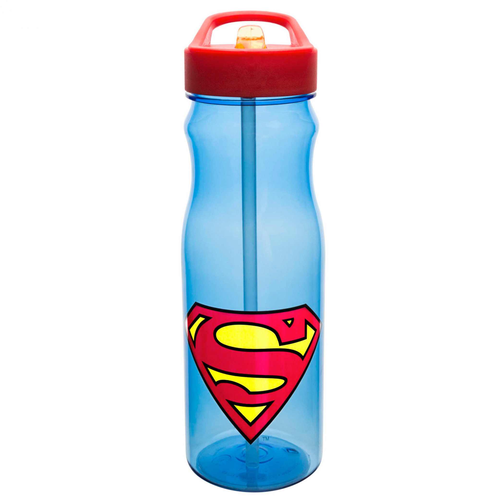 Superman Large Water Bottle With Straw, Blue