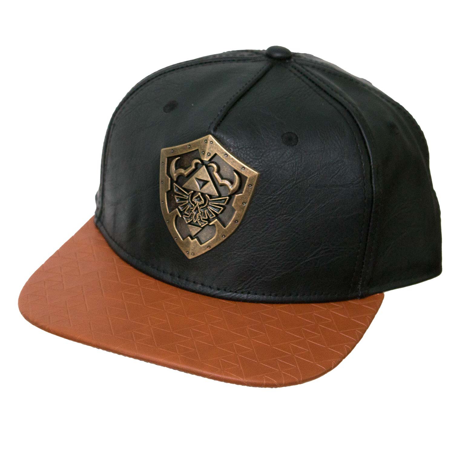 The Legend Of Zelda Metal Shield Faux Leather Snapback Hat, Black