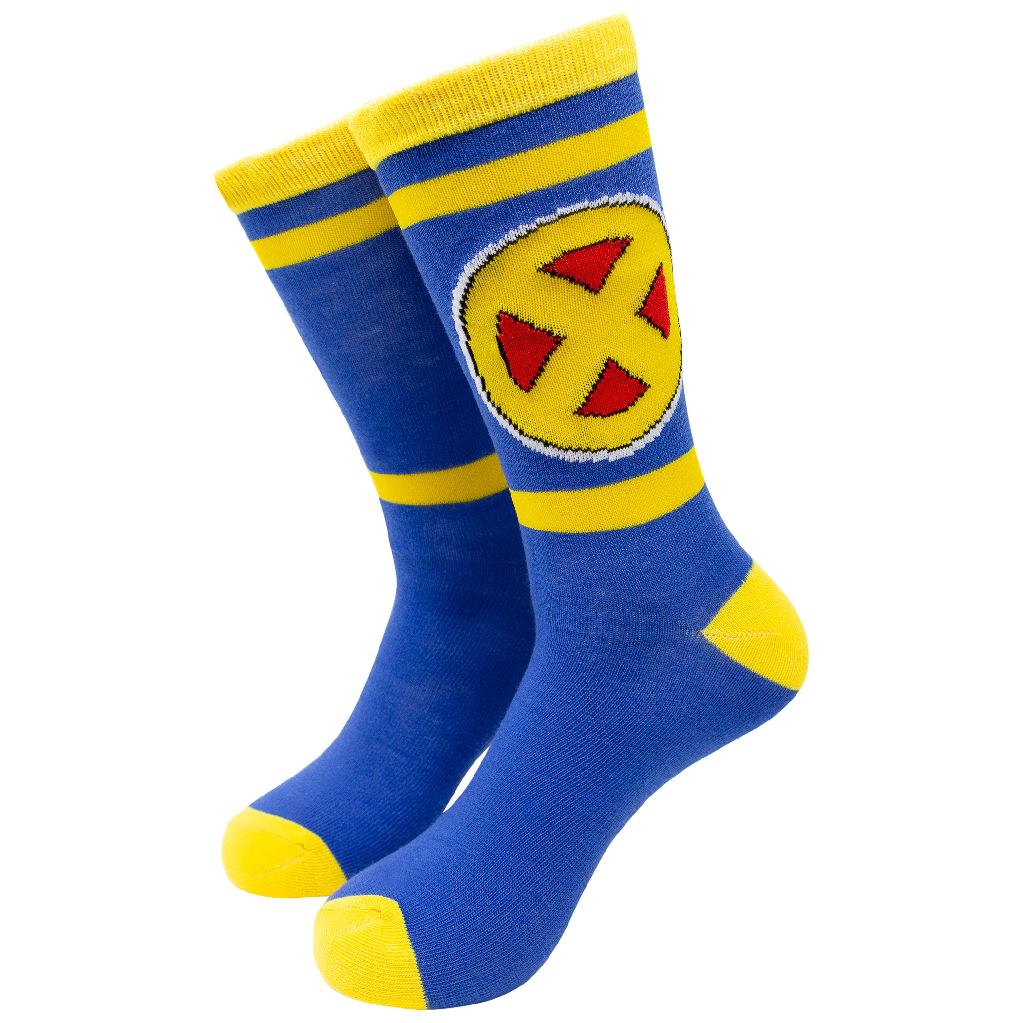 X-Men Yellow and Blue Symbol Crew Socks, Blue