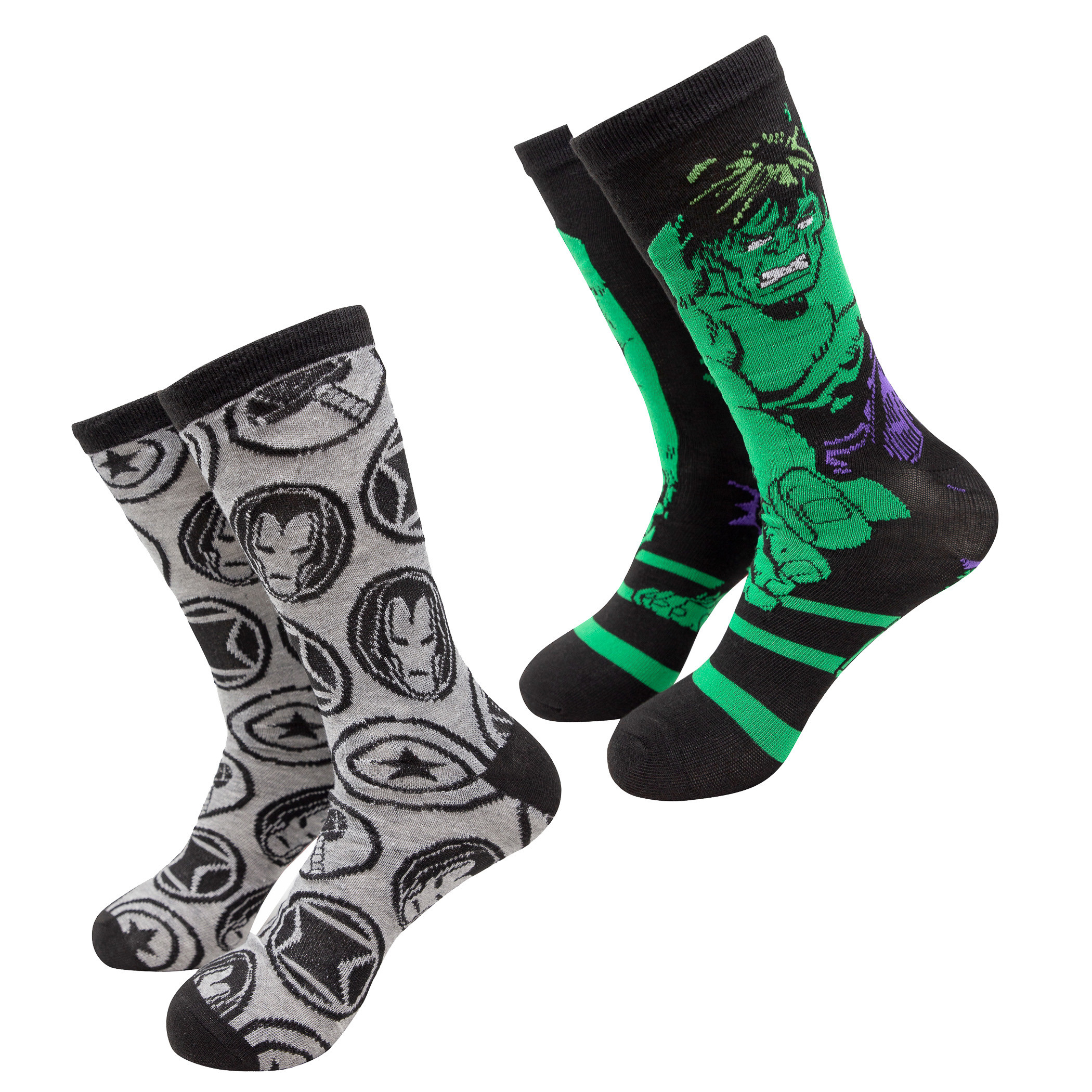 The Incredible Hulk and Avengers 2-Pack Crew Socks, Grey