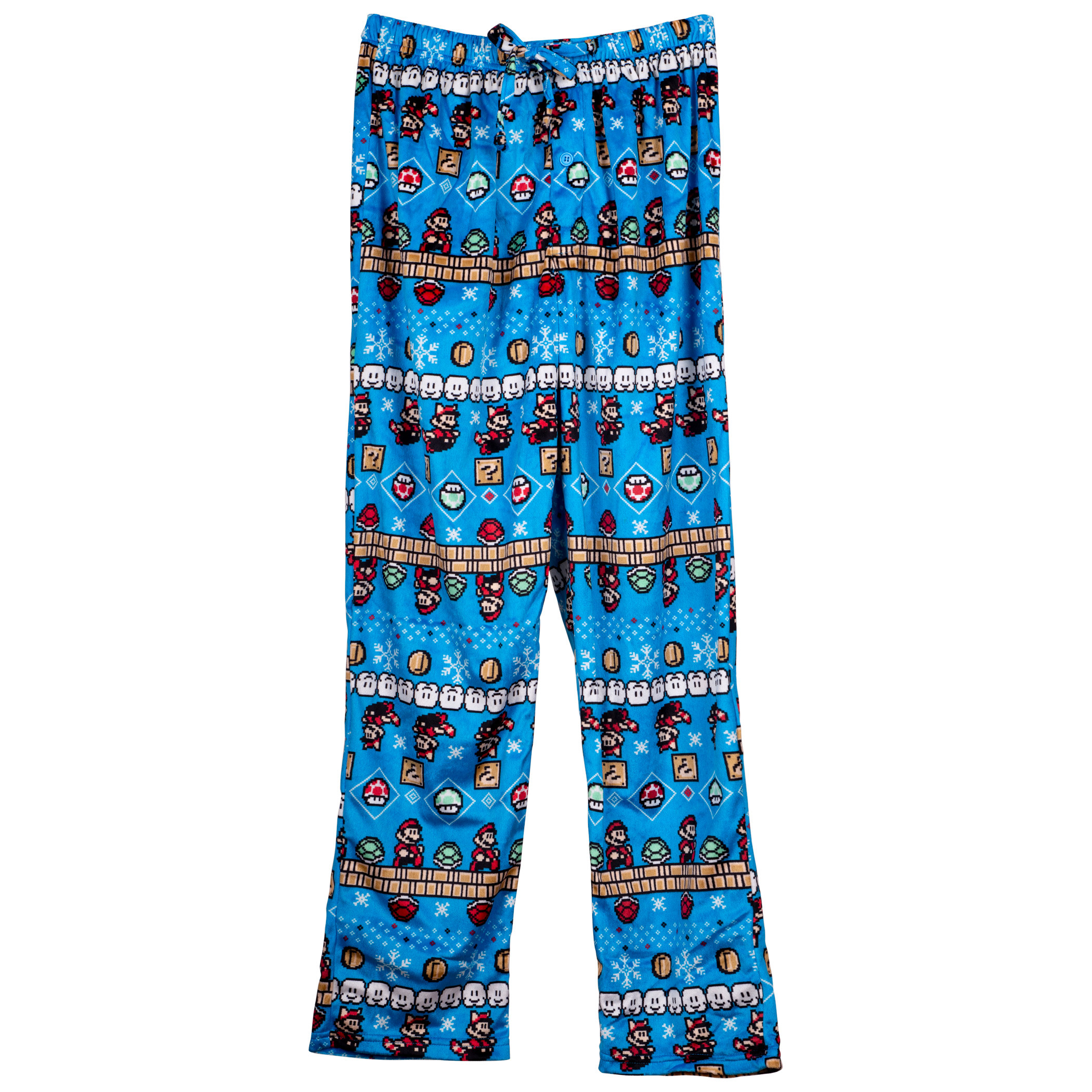 Mario 8-Bit Nintendo Ugly Sweater Fleece Sleep Pants, Blue