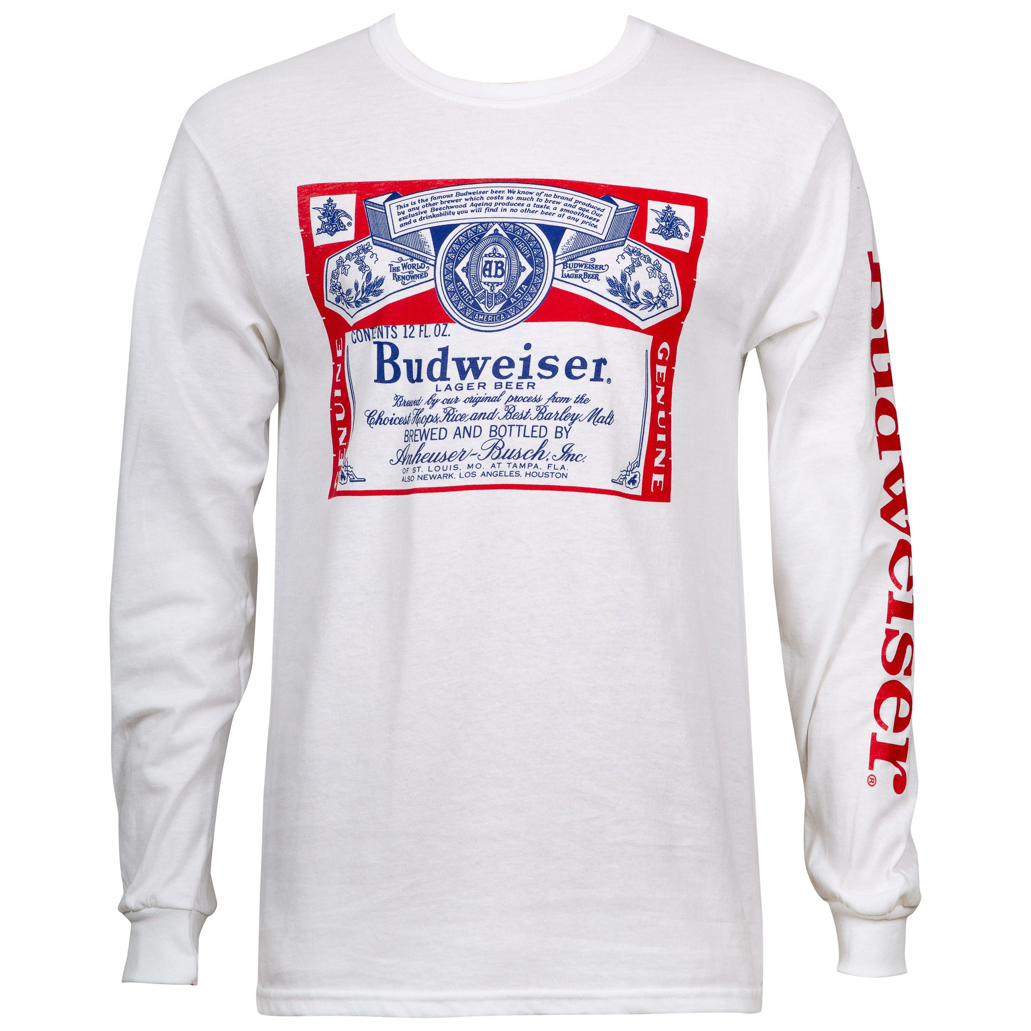 Budweiser Beer Label Men's White Long Sleeve Shirt