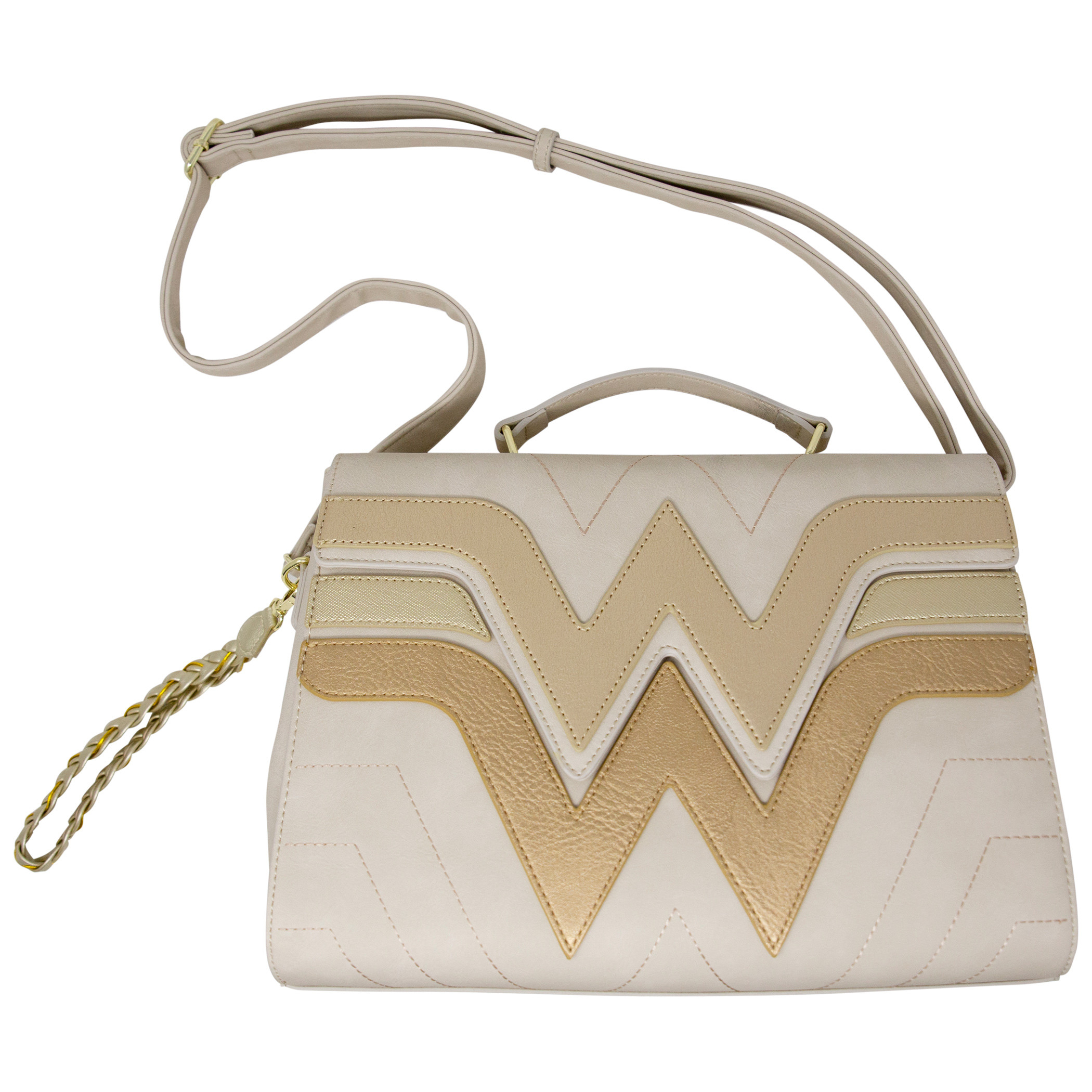 Wonder Woman Golden Faux Leather Crossbody Purse, Multi-Color