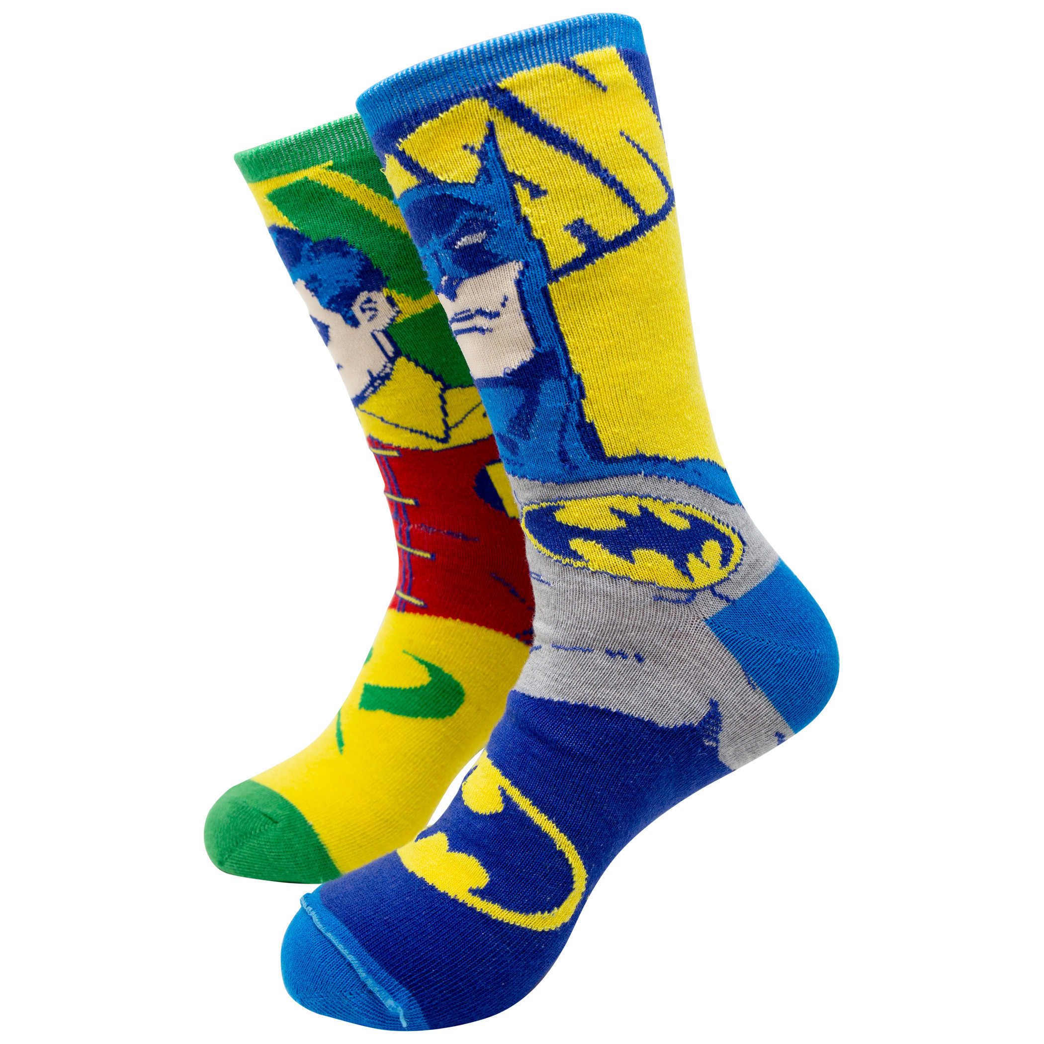 DC Comics Dark Knight Batman/Robin Reversible Crew Socks, Multi-Color