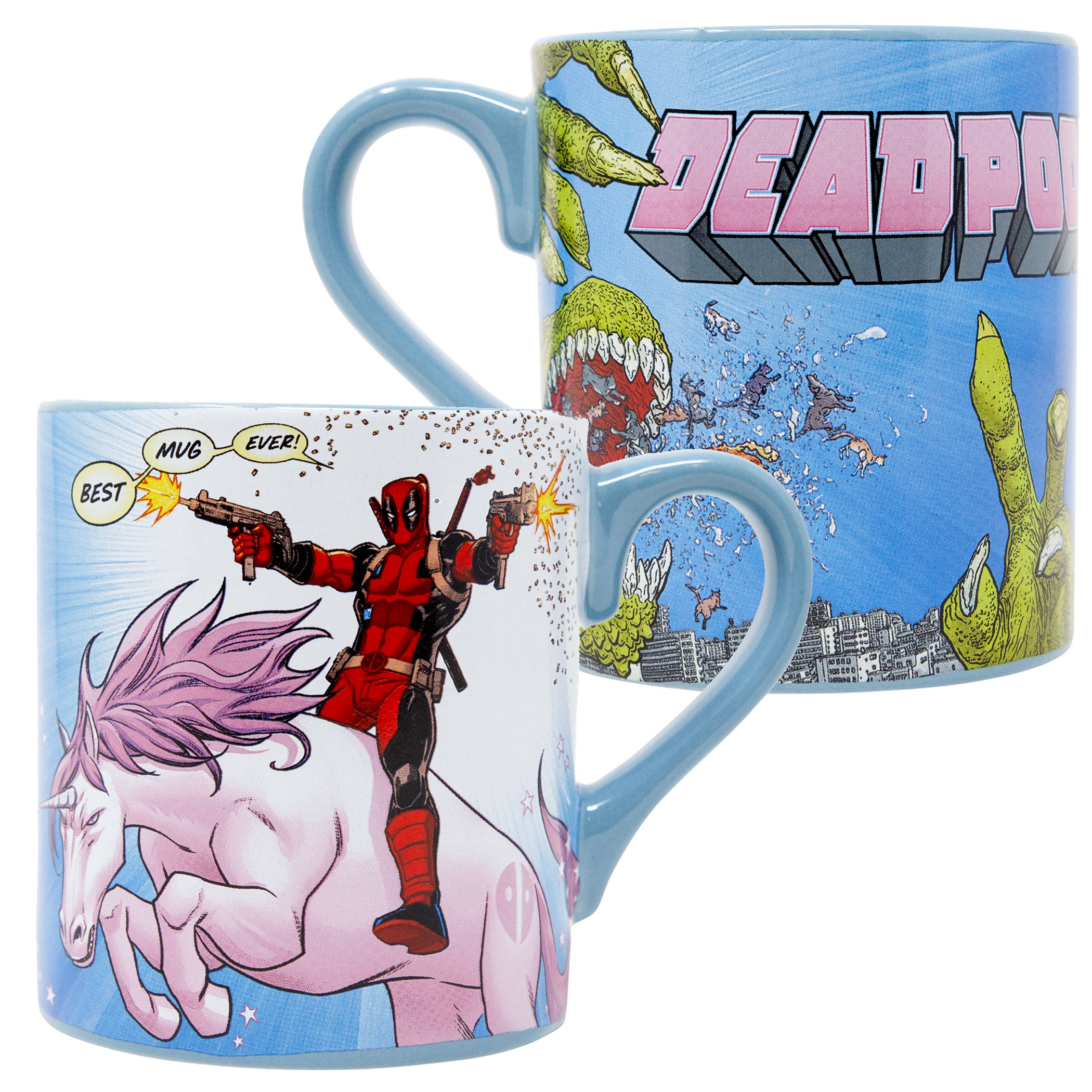 Deadpool Best Mug Ever! Unicorn-Styled 14 Ounce Ceramic Mug, Blue