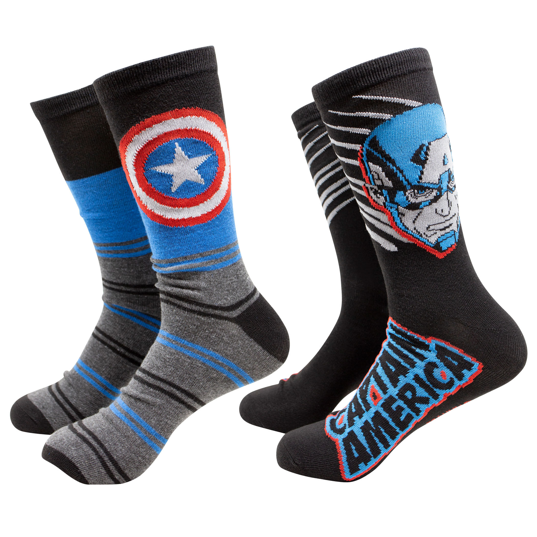 Captain America Shielded 2-Pack Crew Socks, Black