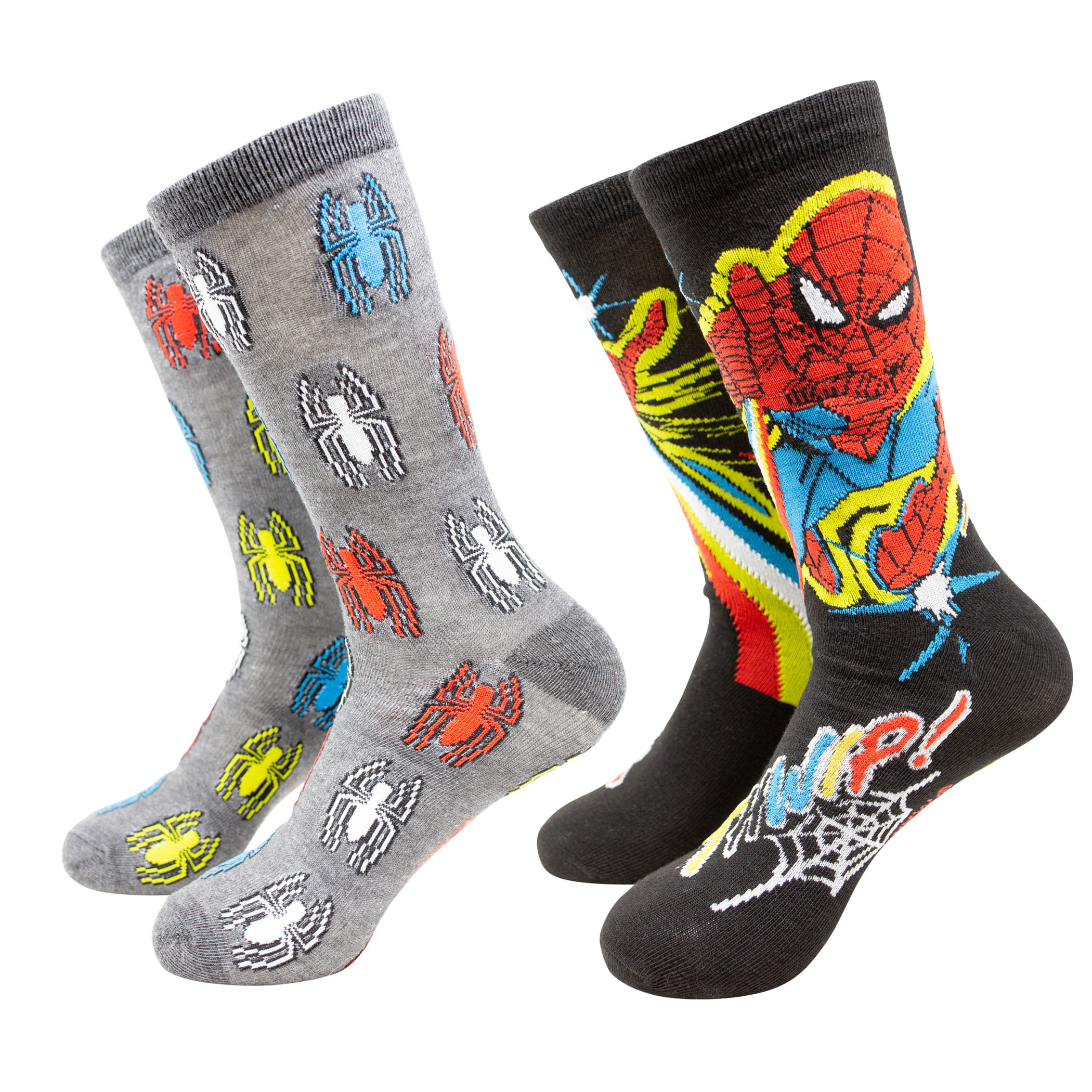 Spider-man Colorful Symbols Crew Socks 2-Pack, Multi-Color